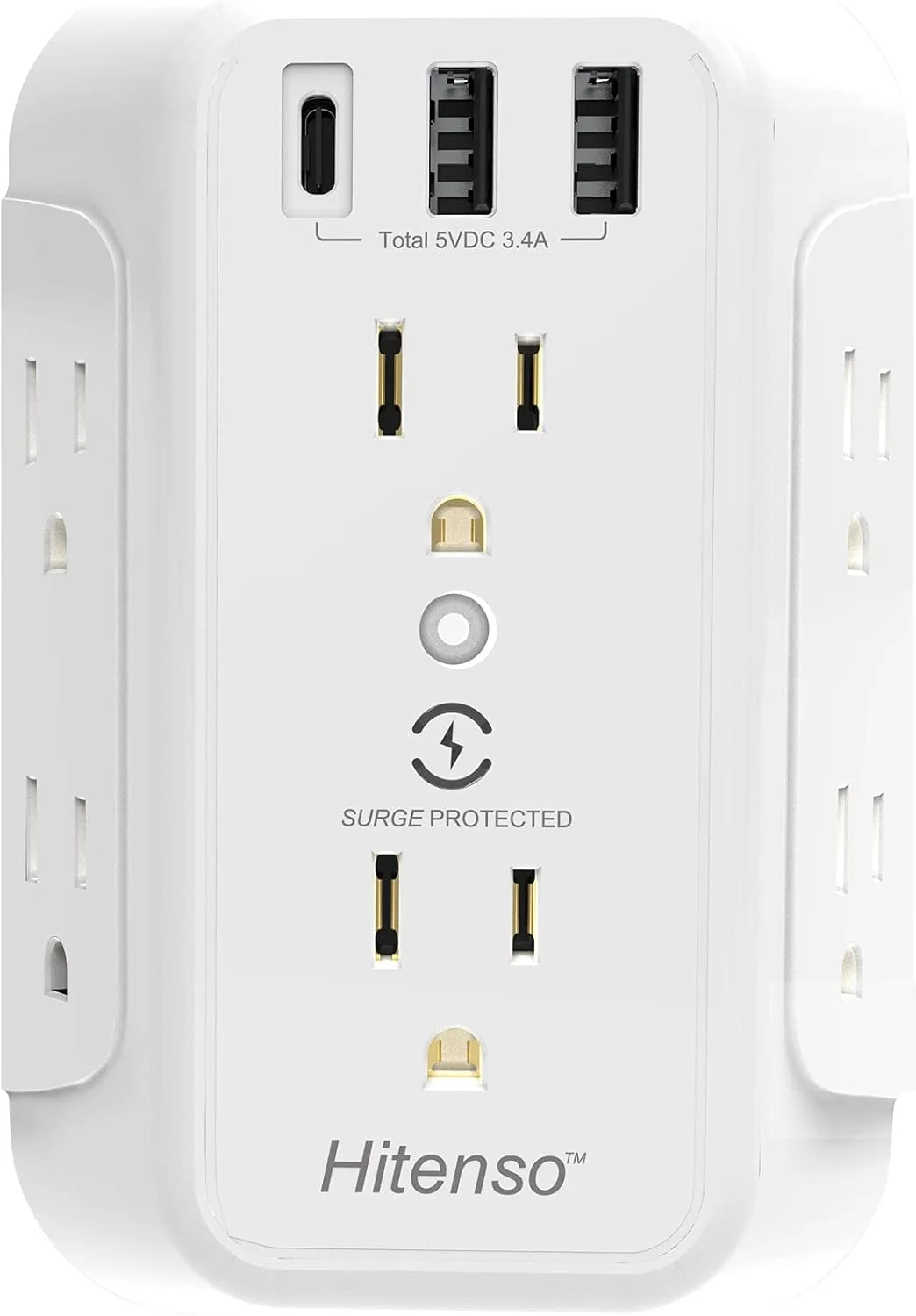 چند راهی برق دیواری با پورت USB و محافظ برق، 6 خروجی متعدد با 3 پورت شارژ USB، آداپتور دیواری 3 طرفه