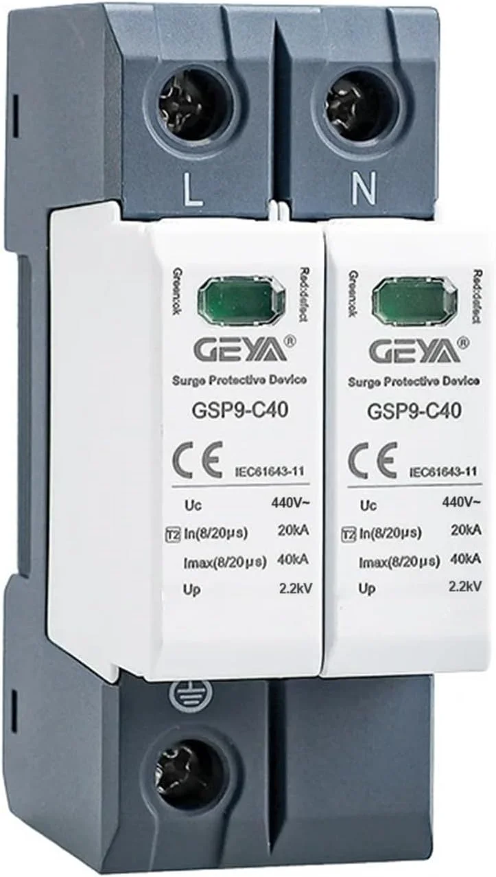 محافظ ولتاژ گیر GEYA 20KA-40KA SPD، محافظ ولتاژ خانگی، ریل DIN (2P, AC440V)