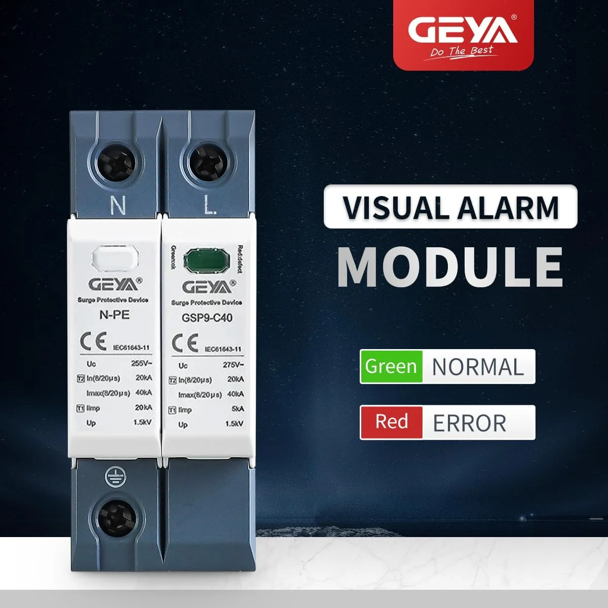 محافظ ولتاژ گیر GEYA 20KA-40KA SPD، محافظ ولتاژ خانگی، ریل DIN (2P, AC440V)