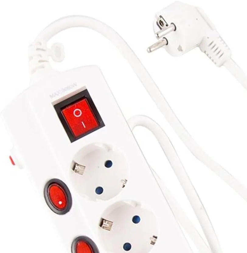 محافظ برق 6 خانه سفید رنگ با کلید تک پل، محافظت در برابر نوسانات برق، جمع شونده، 1.5 متری، محافظ کودک محافظ برق 6 خانه سفید رنگ با کلید تک پل، محافظت در برابر نوسانات برق، جمع شونده، 1.5 متری، محافظ کودک