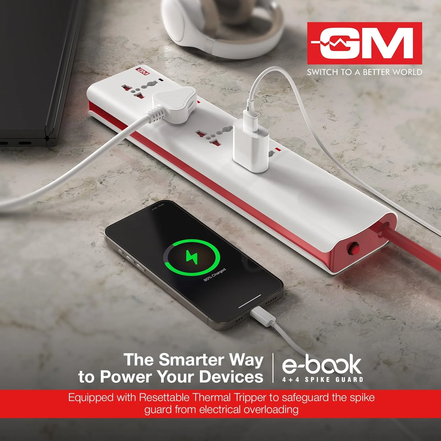 محافظ برق کتابی GM 3061 | دارای 4 پریز یونیورسال + کلیدهای جداگانه | کابل 2 متری ضخیم | محافظت در برابر اضافه بار حرارتی | نشانگر LED | محافظ ایمنی کودک