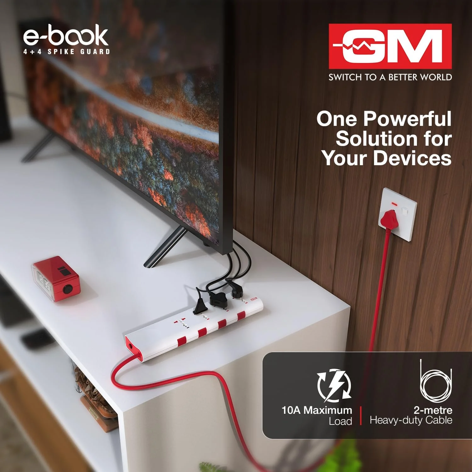 محافظ برق کتابی GM 3061 | دارای 4 پریز یونیورسال + کلیدهای جداگانه | کابل 2 متری ضخیم | محافظت در برابر اضافه بار حرارتی | نشانگر LED | محافظ ایمنی کودک