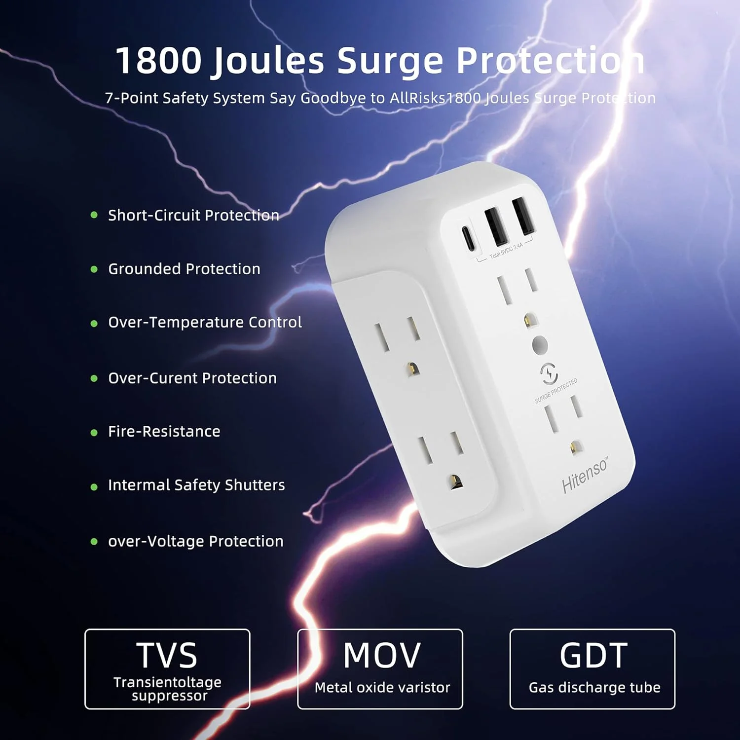 چند راهی برق دیواری با پورت USB و محافظ برق، 6 خروجی متعدد با 3 پورت شارژ USB، آداپتور دیواری 3 طرفه چند راهی برق دیواری با پورت USB و محافظ برق، 6 خروجی متعدد با 3 پورت شارژ USB، آداپتور دیواری 3 طرفه