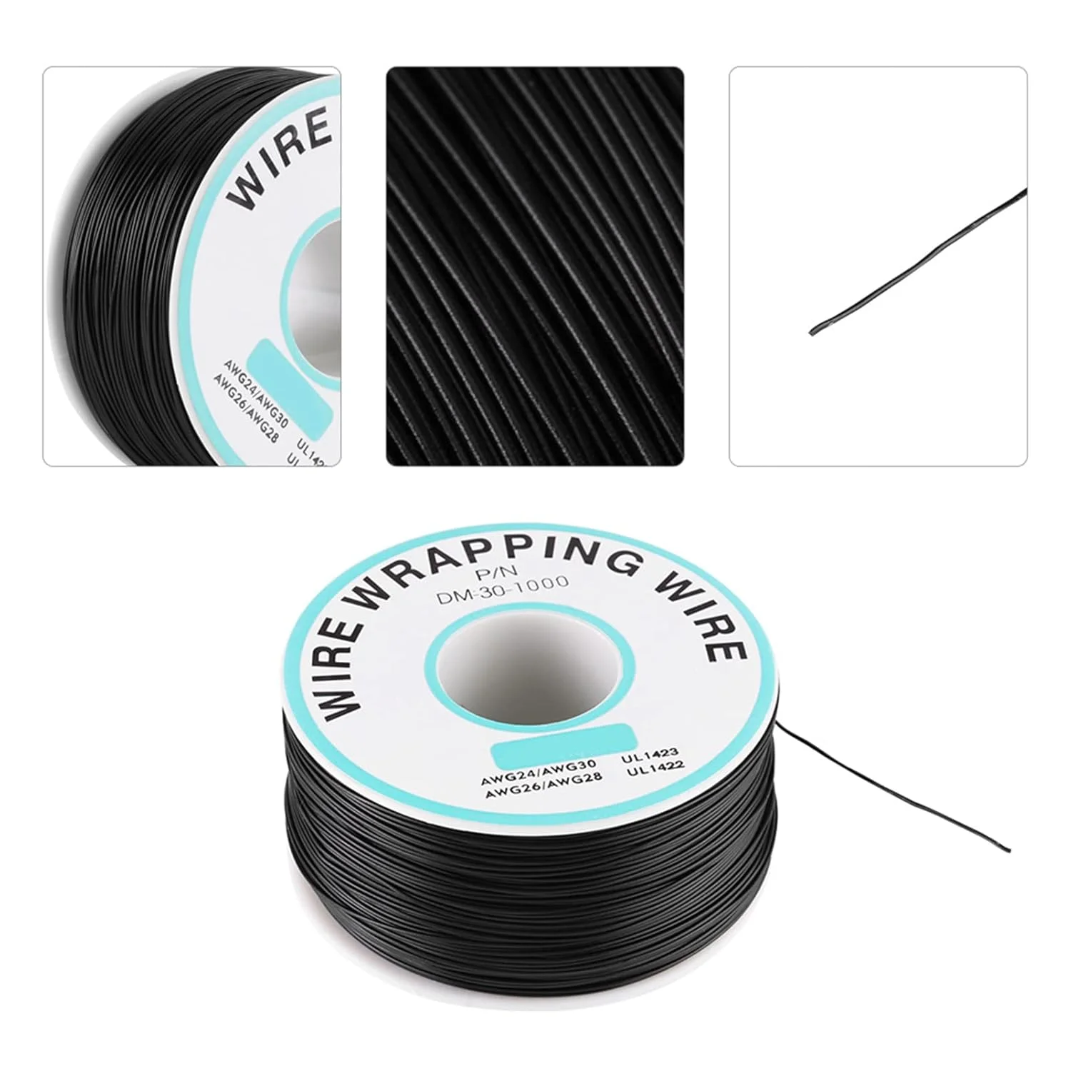 سیم مسی مشکی 0.25 میلی‌متری 30AWG با قرقره پلاستیکی برای لپ‌تاپ، مادربرد، نمایشگر LCD