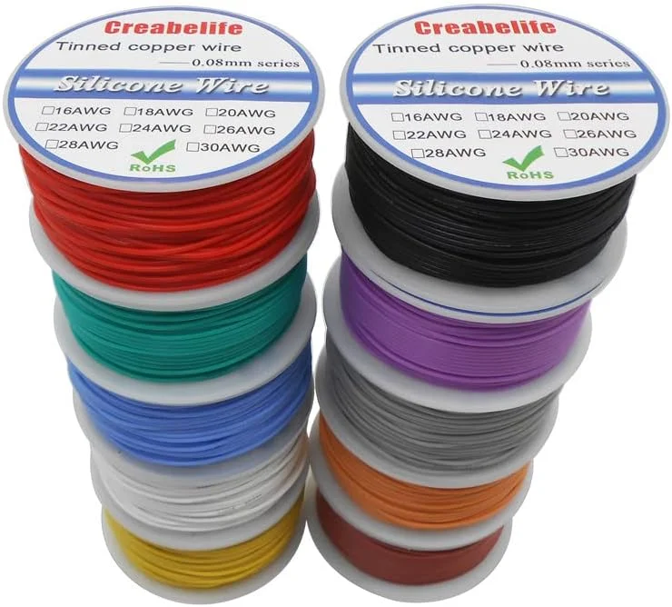 AETOOL - Improv - سیم سیلیکونی انعطاف پذیر 40 متری 26 AWG کابل RC با قطر خارجی 1.5 میلی متر، دارای 10 رنگ مختلف با قرقره، سیم مسی قلع اندود، سیم برق (مشکی 40 متر)