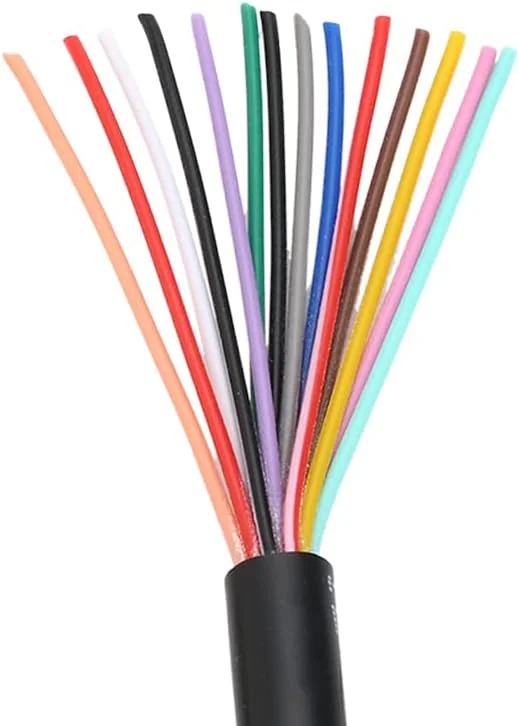 کابل کنترل چند هسته ای 1 متری با سیم مسی 14 هسته ای 0.12/0.2/0.3/0.5/0.75/1.0 میلی متر، کابل الکتریکی RVV با روکش نرم مشکی (14 هسته 0.5 میلی متر)