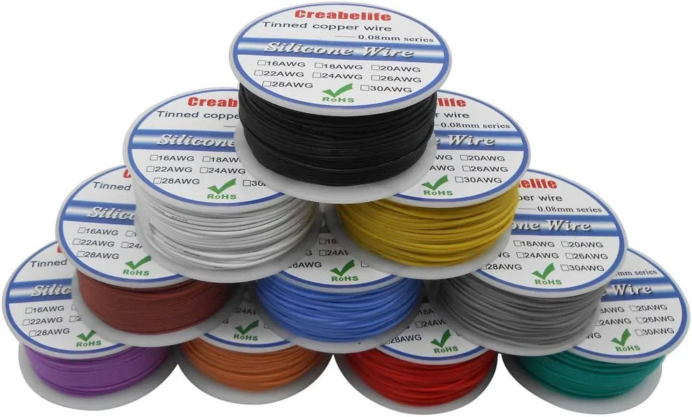 AETOOL - Improv - سیم سیلیکونی انعطاف پذیر 40 متری 26 AWG کابل RC با قطر خارجی 1.5 میلی متر، دارای 10 رنگ مختلف با قرقره، سیم مسی قلع اندود، سیم برق (مشکی 40 متر)