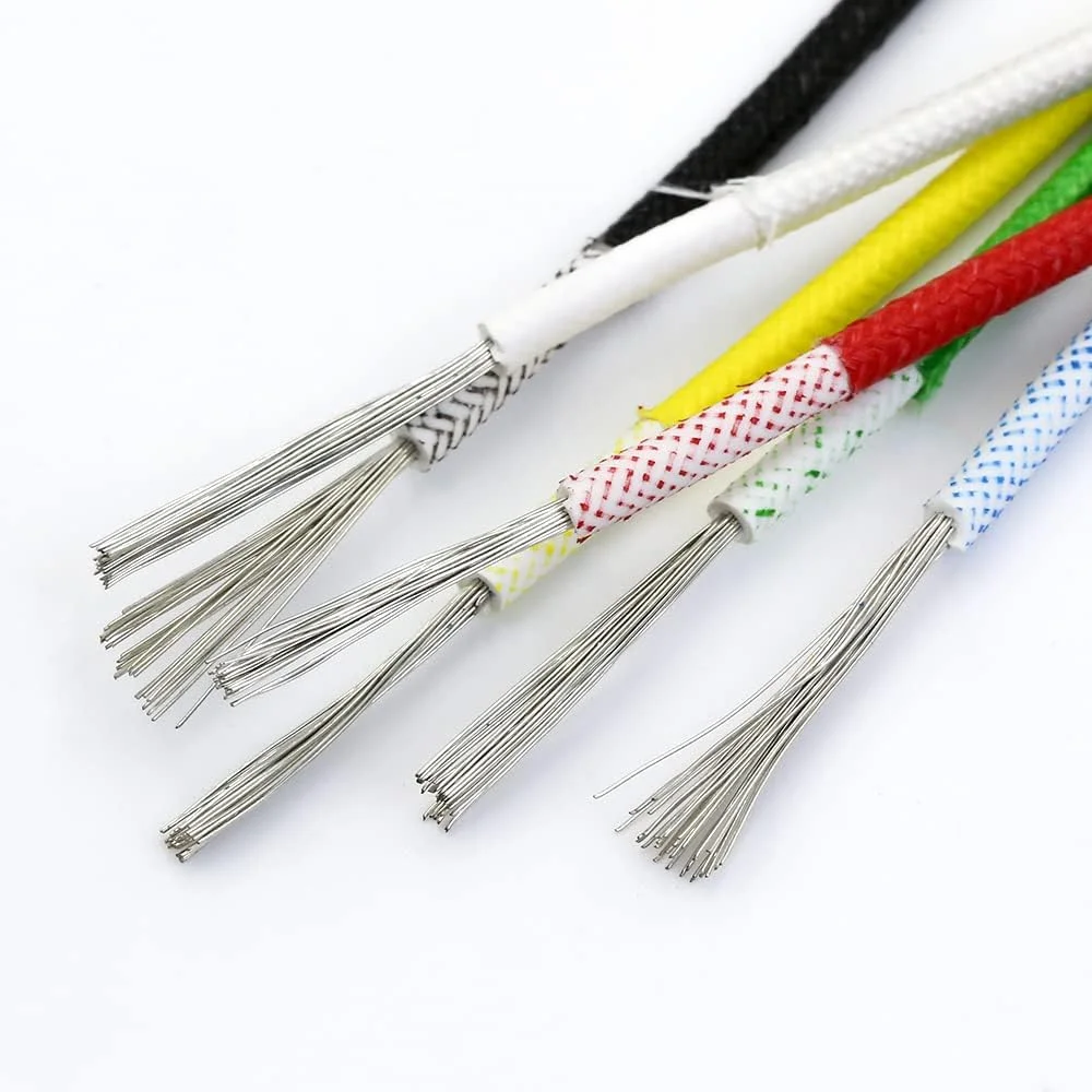 سیم و کابل سیلیکونی مقاوم در برابر حرارت 300 درجه سانتیگراد بافته شده از الیاف شیشه AETOOL - Improv، اندازه های 0.3mm، 0.5mm، 0.75mm، 1.0mm، 1.5mm، 2.5mm، 4mm، 6mm (زرد 10 متر)