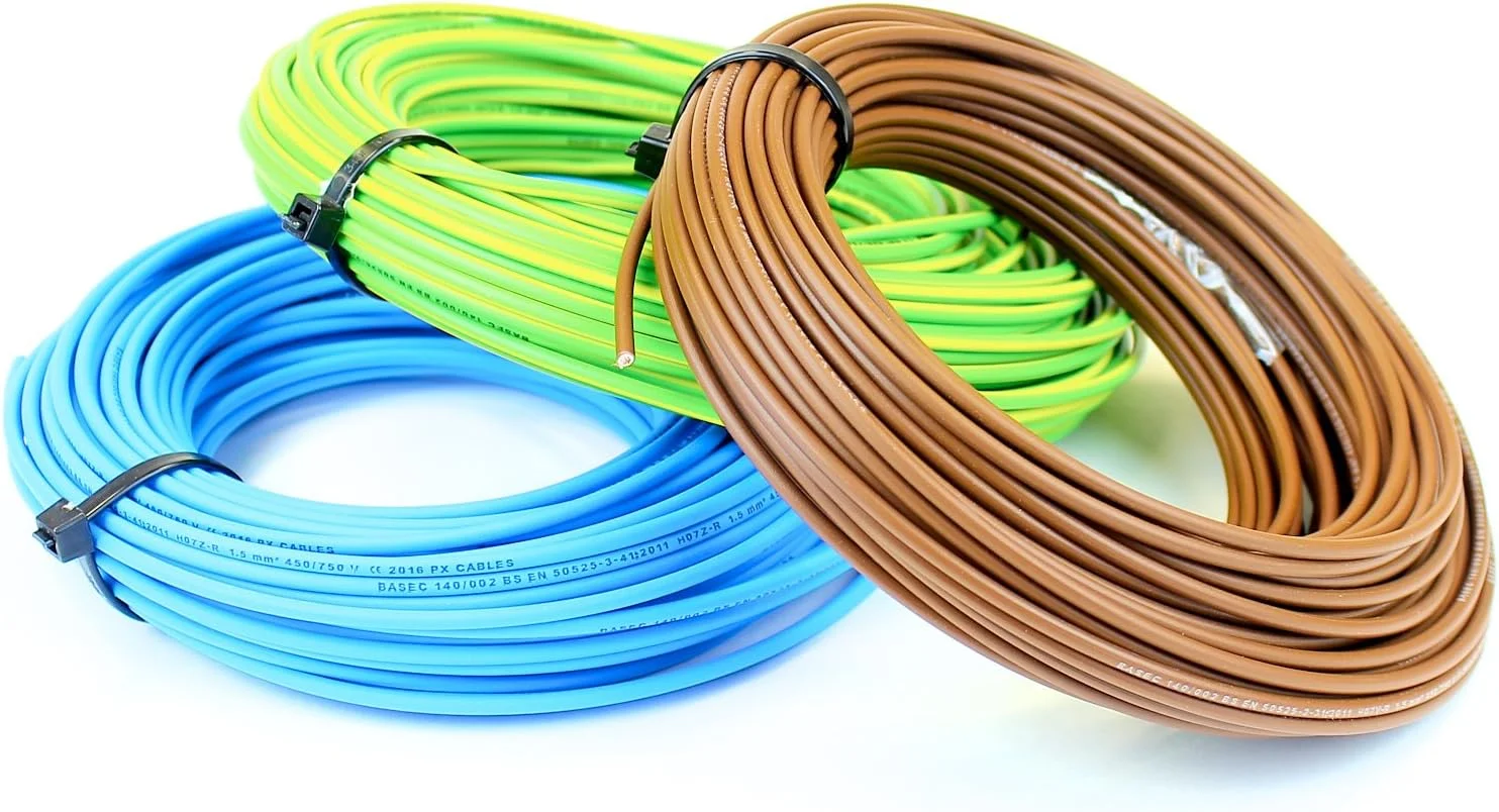 کابل تک هسته ای 1.5 میلی متری علی برای لوله برق 6491X آبی، قهوه ای و زرد/سبز - طول برش 10 متری