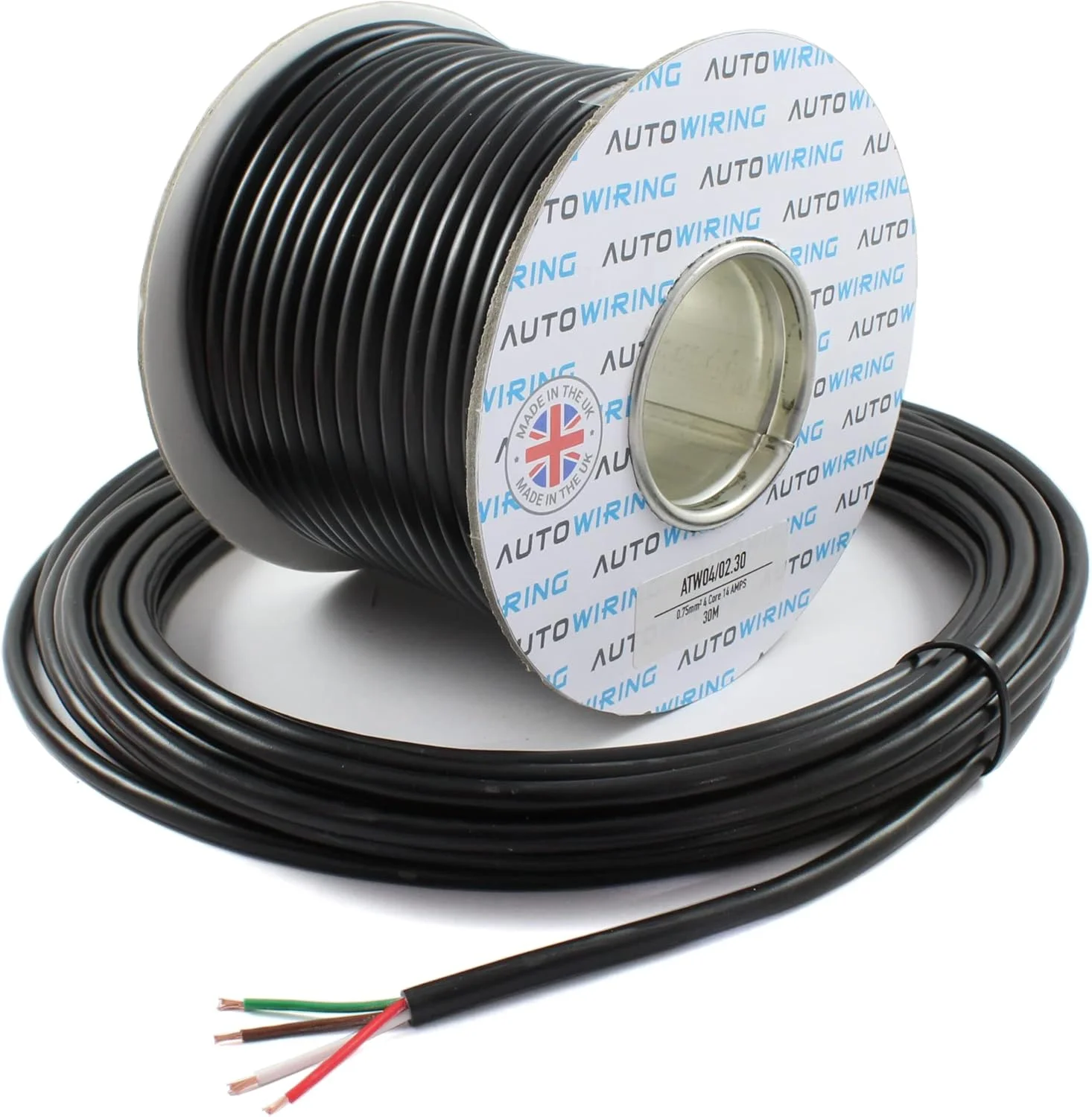 سیم خودرویی 4 هسته ای 12 ولت 24 ولت دیواره نازک چند رشته ای قرمز قهوه ای سفید سبز (0.75mm² 14 آمپر، حلقه 10 متری)