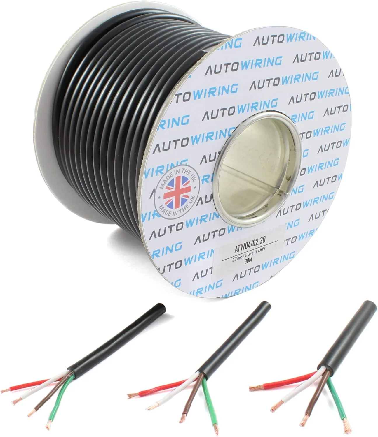 سیم خودرویی 4 هسته ای 12 ولت 24 ولت دیواره نازک چند رشته ای قرمز قهوه ای سفید سبز (0.75mm² 14 آمپر، حلقه 10 متری)