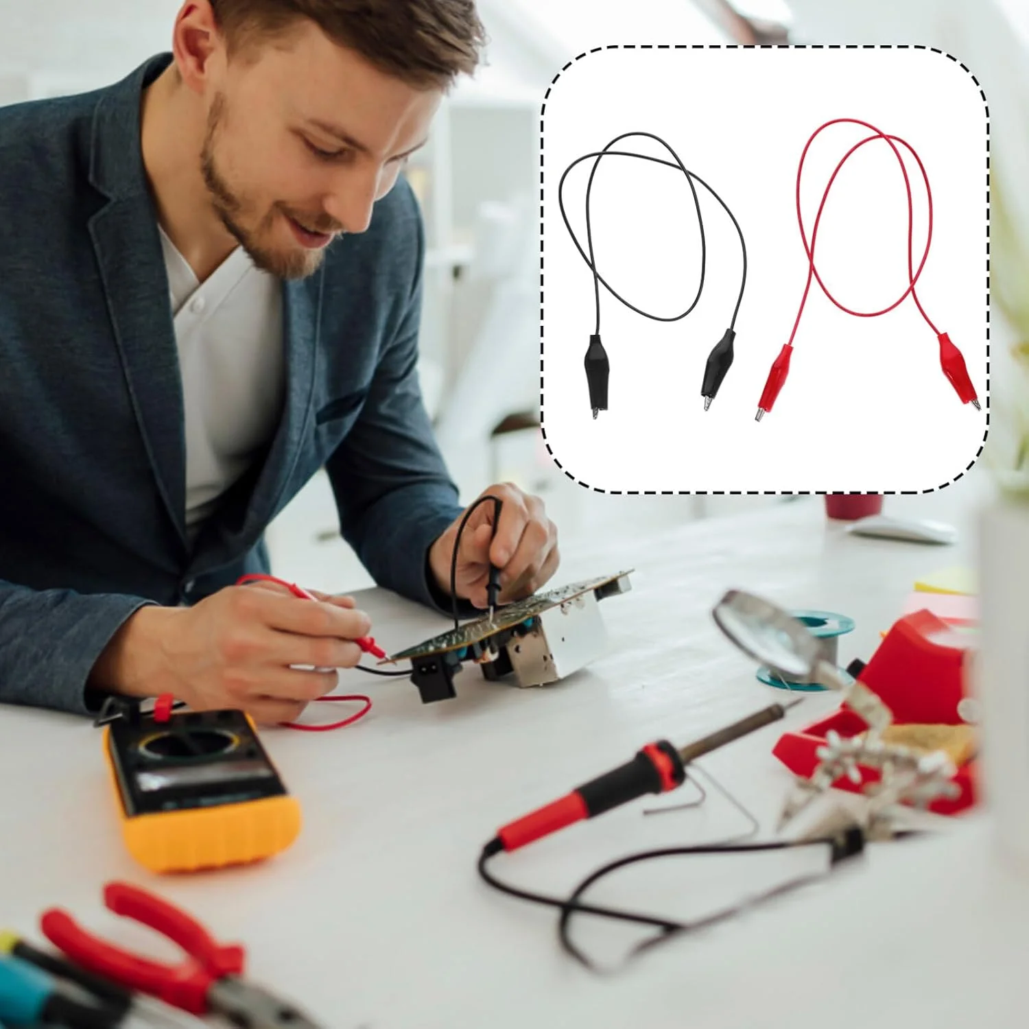 Artibetter کیت سیم مدار اتصال قرمز مشکی، 10 عدد کابل الکتریکی دو سر 50 سانتی متری سیم مسی برای آزمایشگاه فیزیک، نمایش اتصالات برق، آموزش