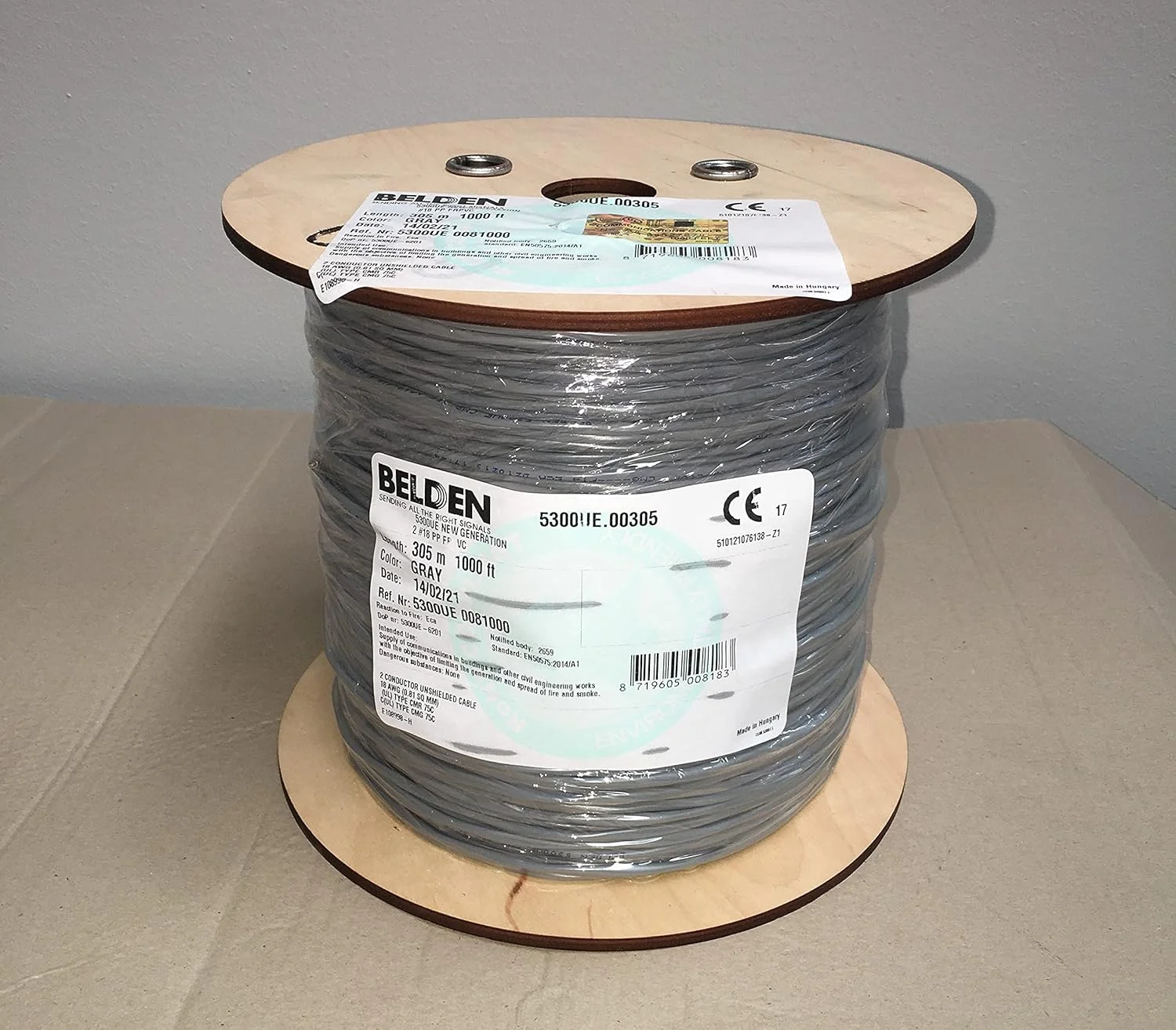 کابل بدون شیلد 2 کور بلدن 5300UE، مفتول مسی لخت افشان 18 AWG، 305 متر