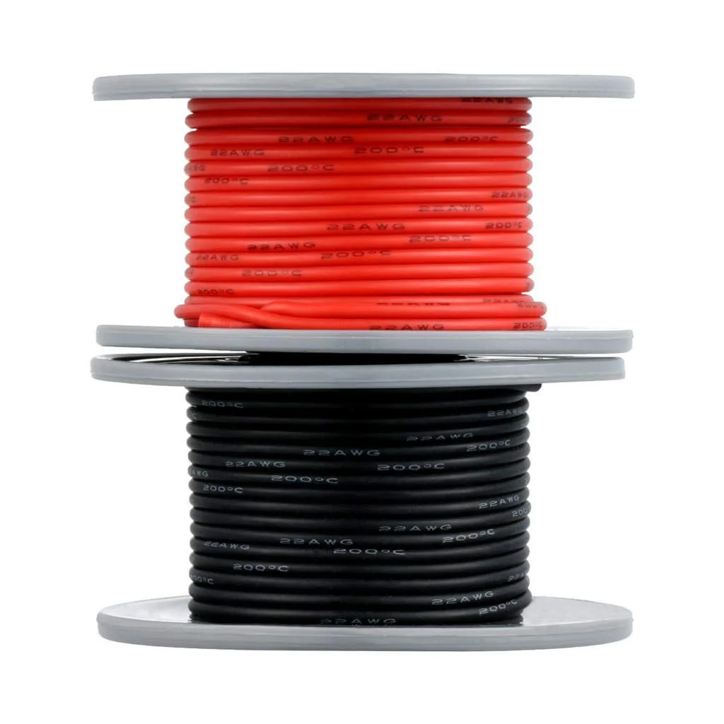 سیم سیلیکونی 22 گیج BINNEKER، قرقره 30 متر، فوق العاده انعطاف پذیر، دمای بالا 200 درجه سانتیگراد، 600 ولت، سیم سیلیکونی 22 AWG، 60 رشته سیم مسی قلع اندود، 15 متر مشکی و 15 متر قرمز، سیم رشته ای برای مدل