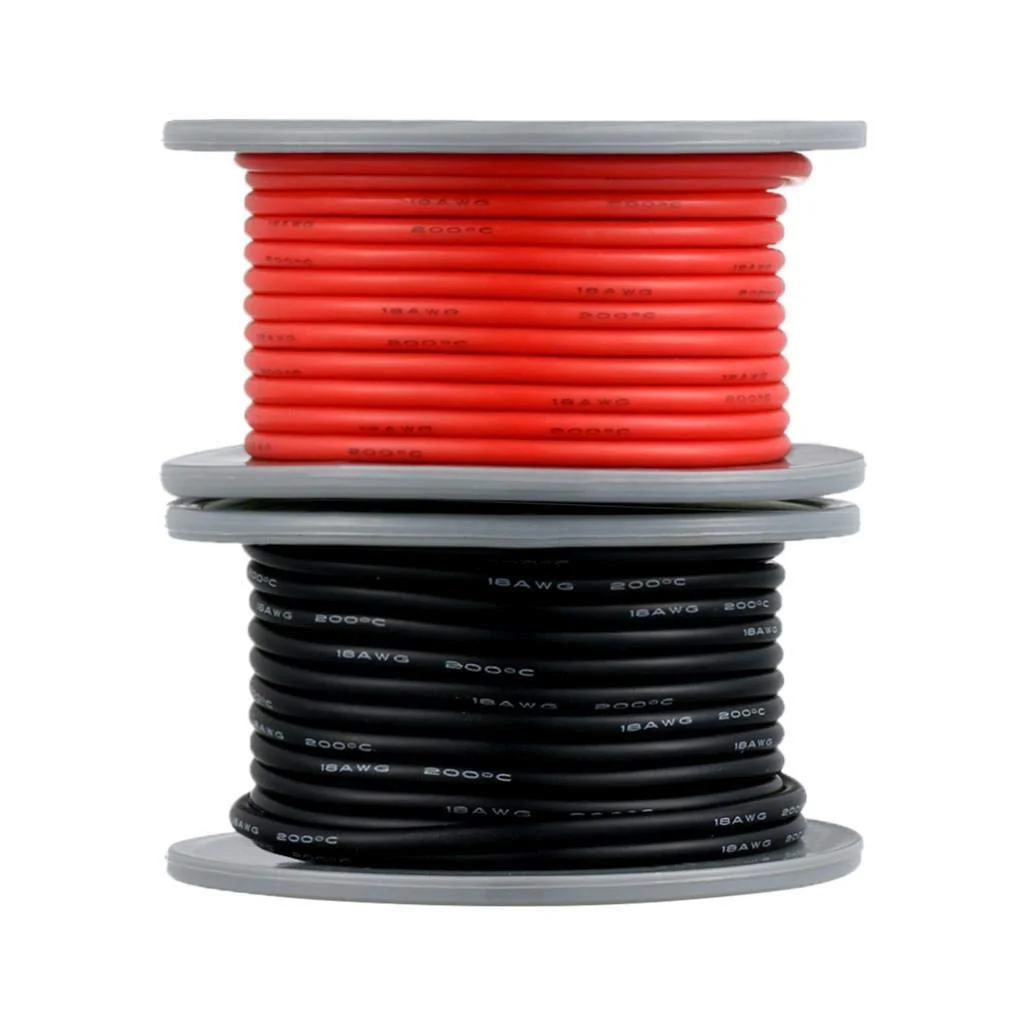 سیم سیلیکونی 18 گیج BINNEKER، قرقره 30 متری، فوق العاده انعطاف پذیر، دمای بالا 200 درجه سانتیگراد، 600 ولت، سیم سیلیکونی 18 AWG، 150 رشته سیم مسی قلع اندود، 15 متر سیم رشته ای مشکی و 15 متر قرمز برای مدل