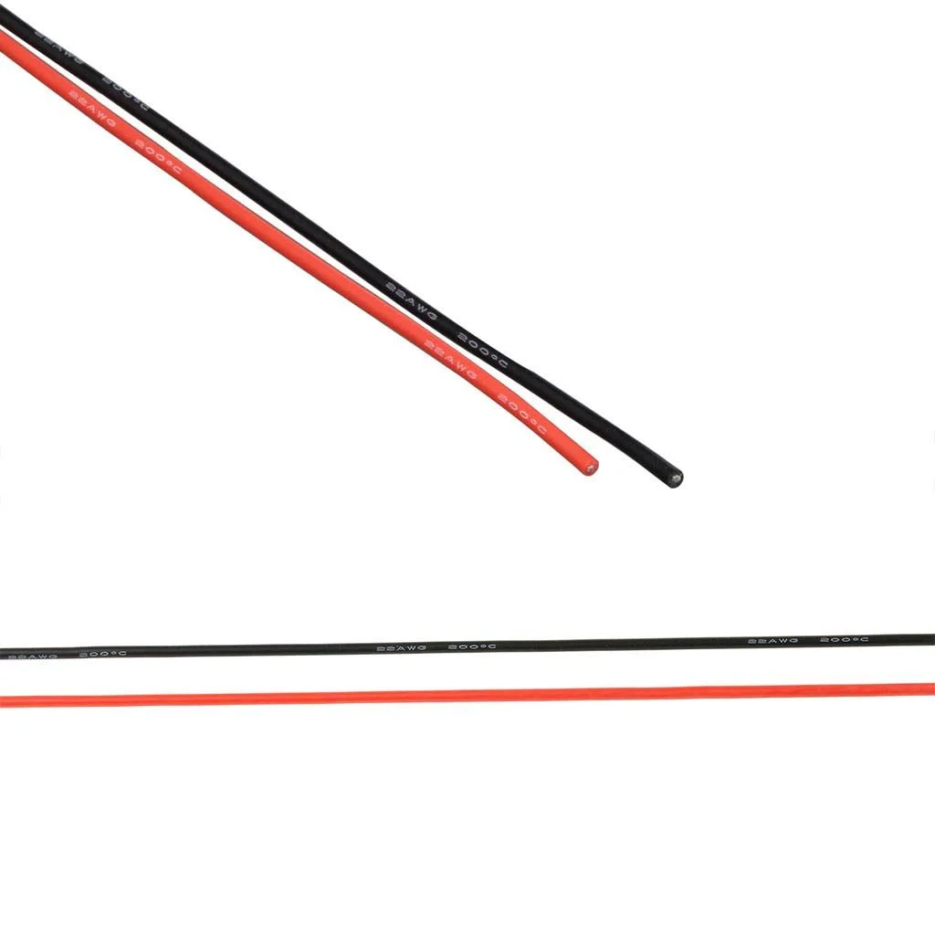 سیم سیلیکونی 22 گیج BINNEKER، قرقره 30 متر، فوق العاده انعطاف پذیر، دمای بالا 200 درجه سانتیگراد، 600 ولت، سیم سیلیکونی 22 AWG، 60 رشته سیم مسی قلع اندود، 15 متر مشکی و 15 متر قرمز، سیم رشته ای برای مدل