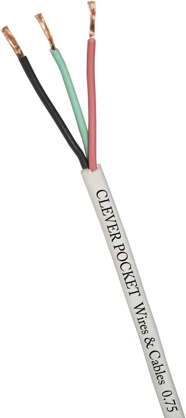 سیم و کابل مسی گرد 3 هسته ای 0.75 میلی متر مربع برای اتصالات الکتریکی تلویزیون سفید (30 متر / 100 فوت)