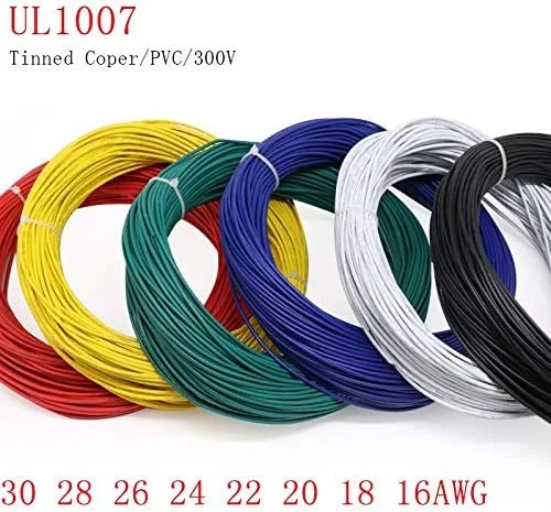 سیم افشان DLRSAM 1007، 1 عدد به طول 2 متر کابل سیم مسی قلع اندود PVC UL1007، سایز 16/18/20/22/24/26/28/30 AWG آبی/طوسی (رنگ: طوسی، طول: 2 متر)