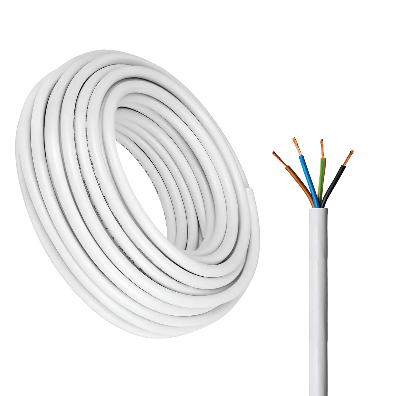 کابل برق 4 هسته ای دوراول، سیم برق عایق PVC سفید، هادی های مسی انعطاف پذیر (4 هسته 10 متری، 1.5 میلی متر)