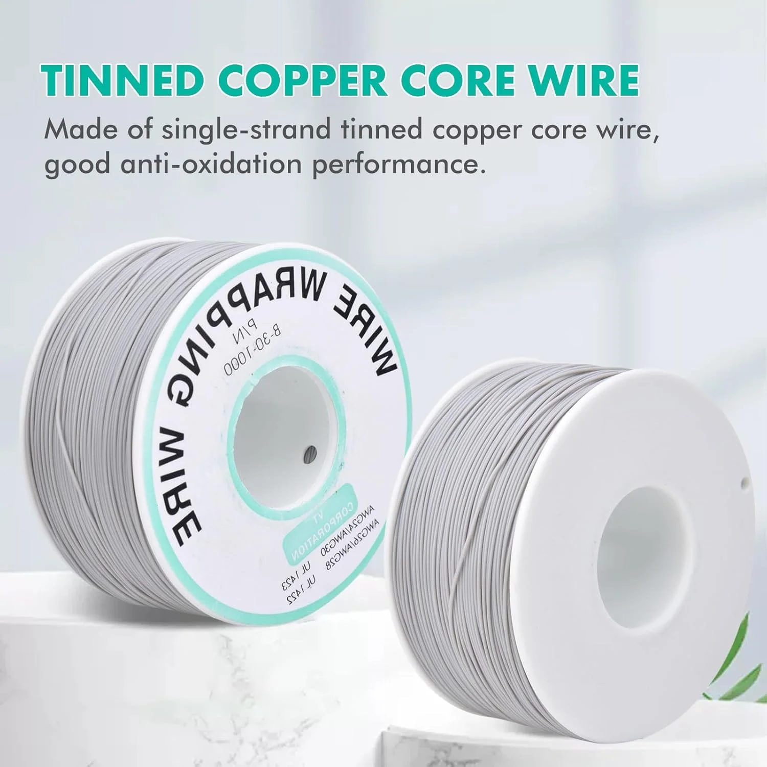 سیم برق یک حلقه سیم پیچی تک رشته سیم مسی 30AWG قطر هسته 0.25 میلی متر (سفید)