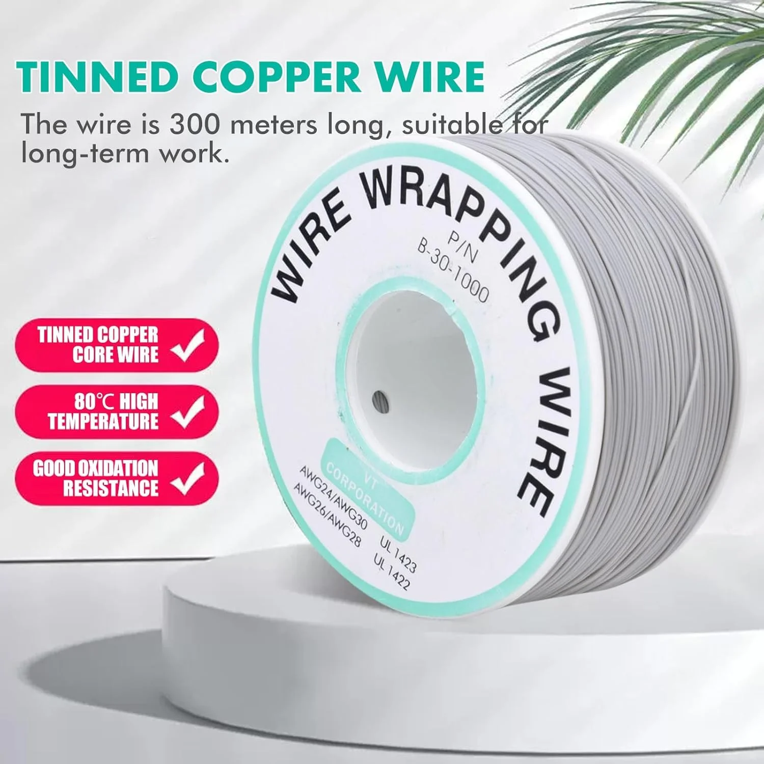 سیم برق یک حلقه سیم پیچی تک رشته سیم مسی 30AWG قطر هسته 0.25 میلی متر (سفید)