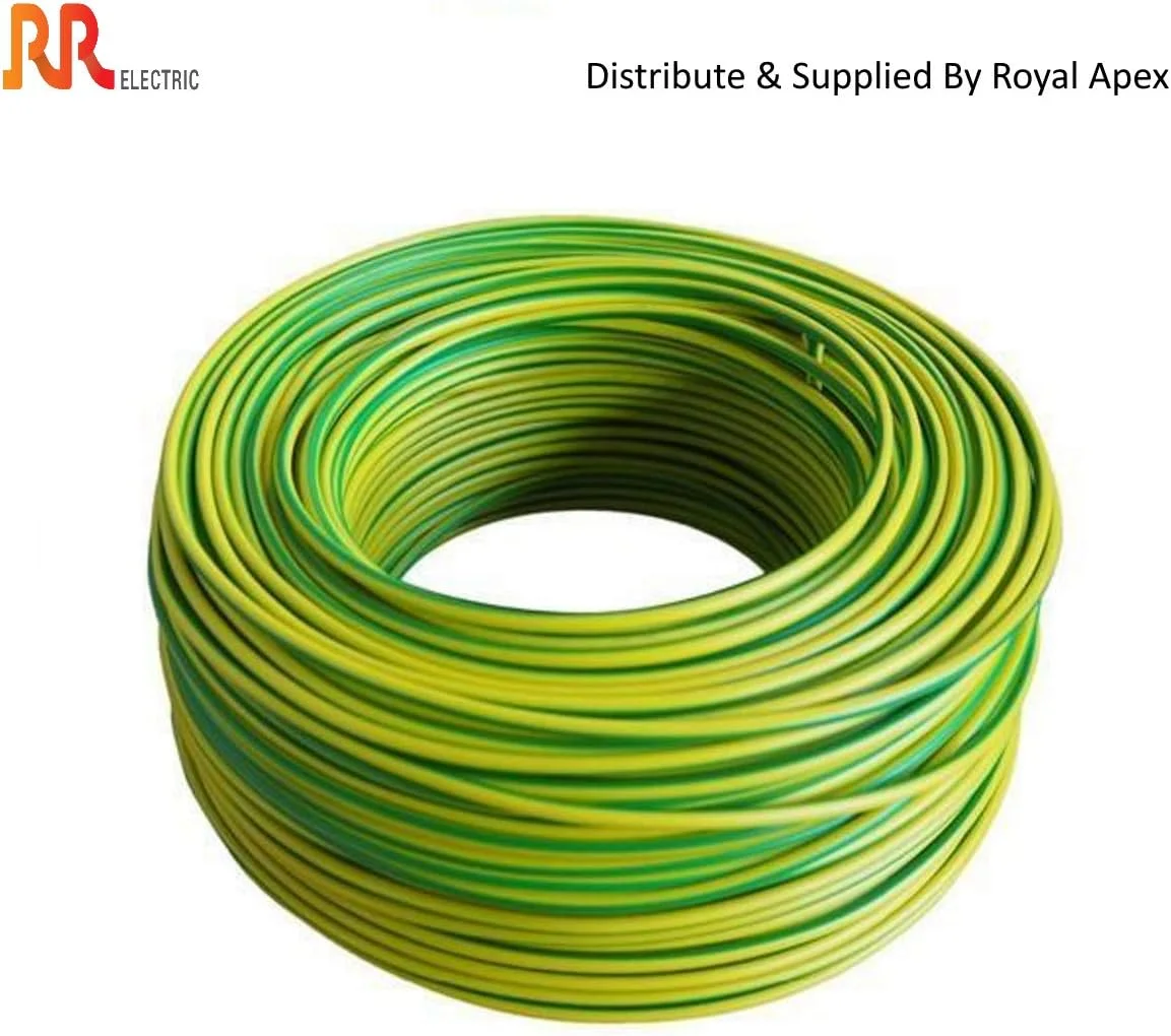 کابل های انعطاف پذیر چند رشته ای تک هسته ای مسی خالص | سیم پنل الکتریکی مقاوم در برابر آتش تا 105 درجه سانتیگراد | مطابق با استاندارد های Bs6231 Iso9001 Ce رول 100 یاردی (90 متری) (0.5 میلی متر، زرد سبز)