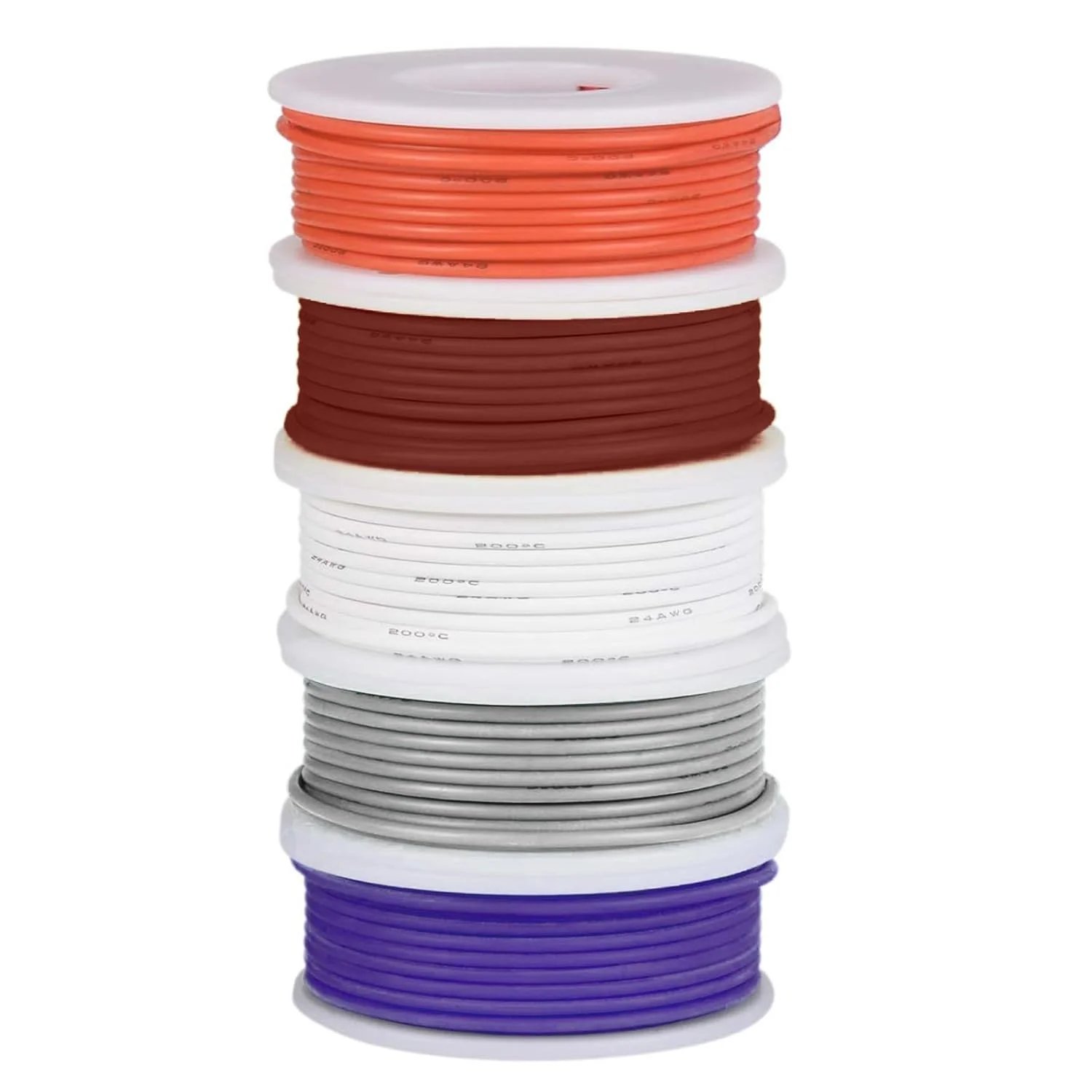 سیم سیلیکونی انعطاف پذیر 28AWG، سیم های مسی قلع اندود شده با عایق لاستیک سیلیکونی (5 رنگ مختلف، 20 متر در هر رنگ) (OD: 1.4 میلی متر)، سیم رشته ای، سیم الکترونیکی PVC، سیم مسی قلع اندود شده، سیم پرنده