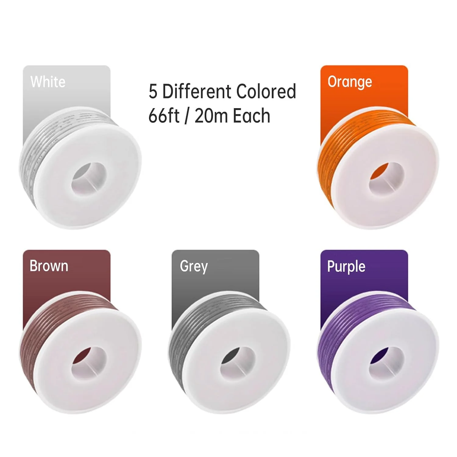 سیم سیلیکونی انعطاف پذیر 28AWG، سیم های مسی قلع اندود شده با عایق لاستیک سیلیکونی (5 رنگ مختلف، 20 متر در هر رنگ) (OD: 1.4 میلی متر)، سیم رشته ای، سیم الکترونیکی PVC، سیم مسی قلع اندود شده، سیم پرنده