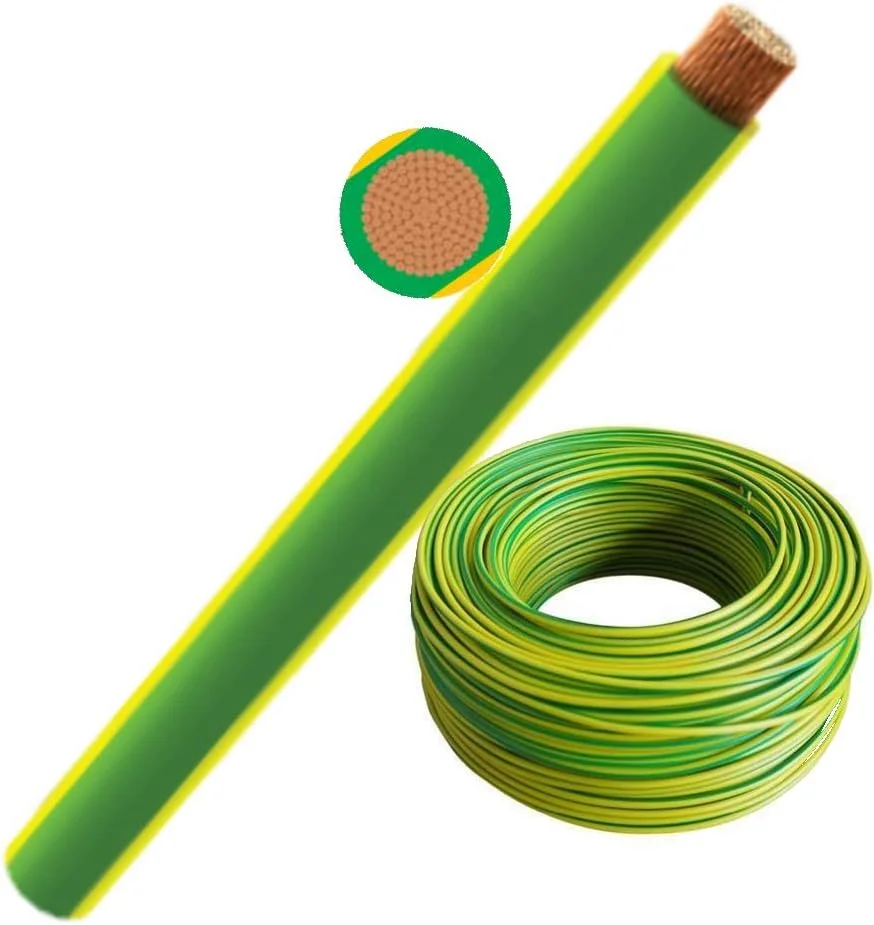 کابل های انعطاف پذیر تک هسته ای مسی خالص چند رشته ای | هادی الکترولیتی سه رتبه تا 105 درجه سانتیگراد مقاوم در برابر آتش سیم پنل الکتریکی | مطابق با BS6231 ISO9001 CE رول 100 یاردی (90 متری) (1.5 میلی متر، زرد سبز)
