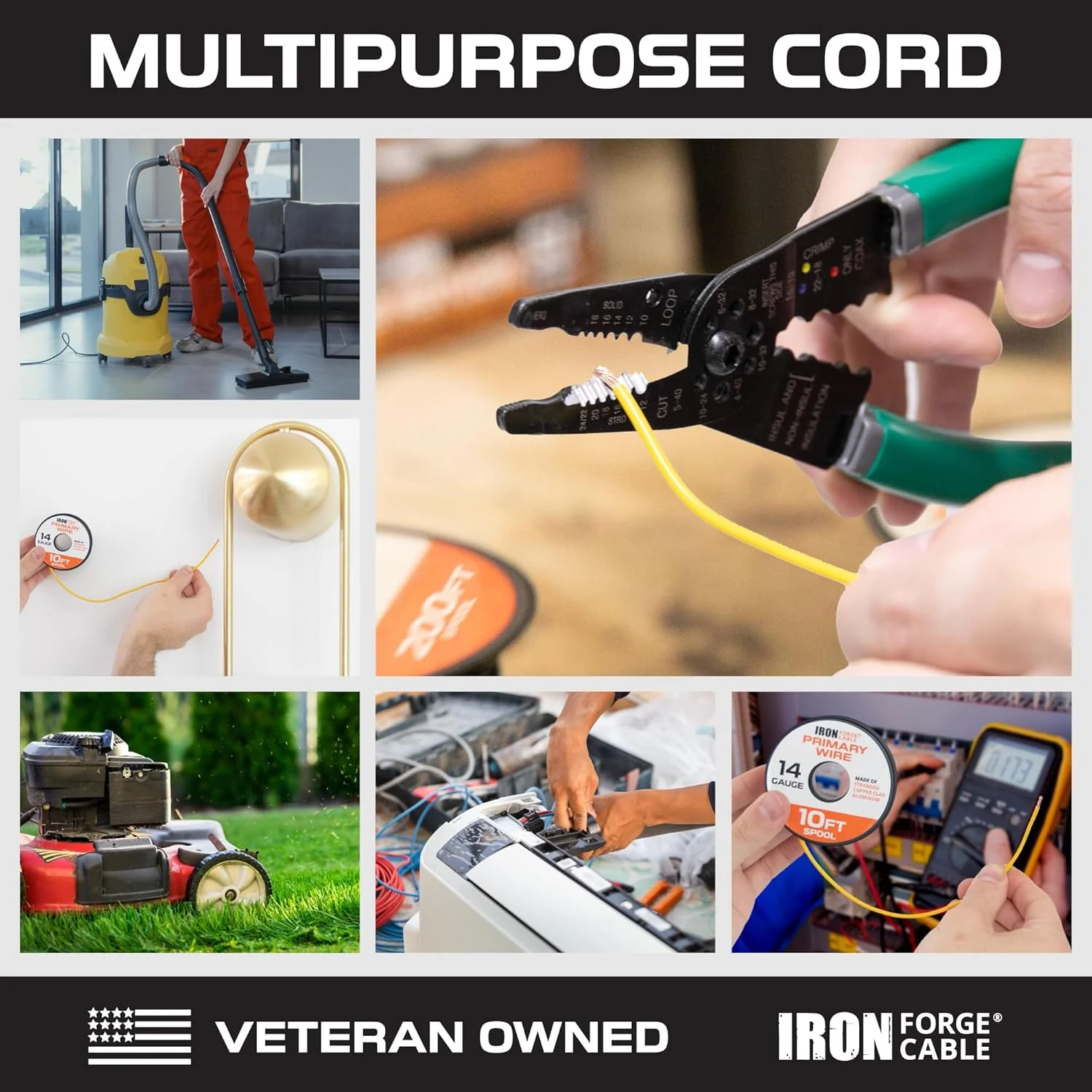 سیم خودرویی اصلی آهن فورج گیج 14 - بسته 6 رول متنوع - 100 فوت سیم آلومینیومی روکش مس در هر رول