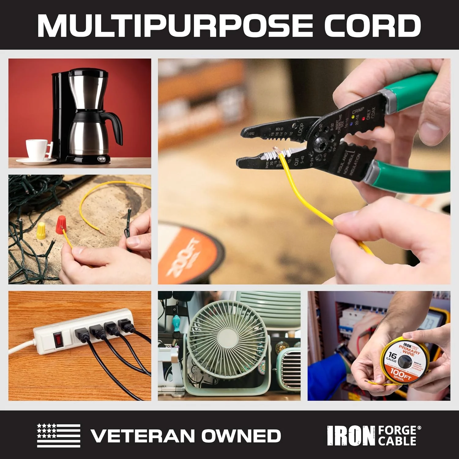 مجموعه سیم خودرویی اصلی آهن فورج کابل گیج 16 - بسته 10 رول - 100 فوت آلومینیوم روکش مس در هر رول، سیم خودرویی رشته ای