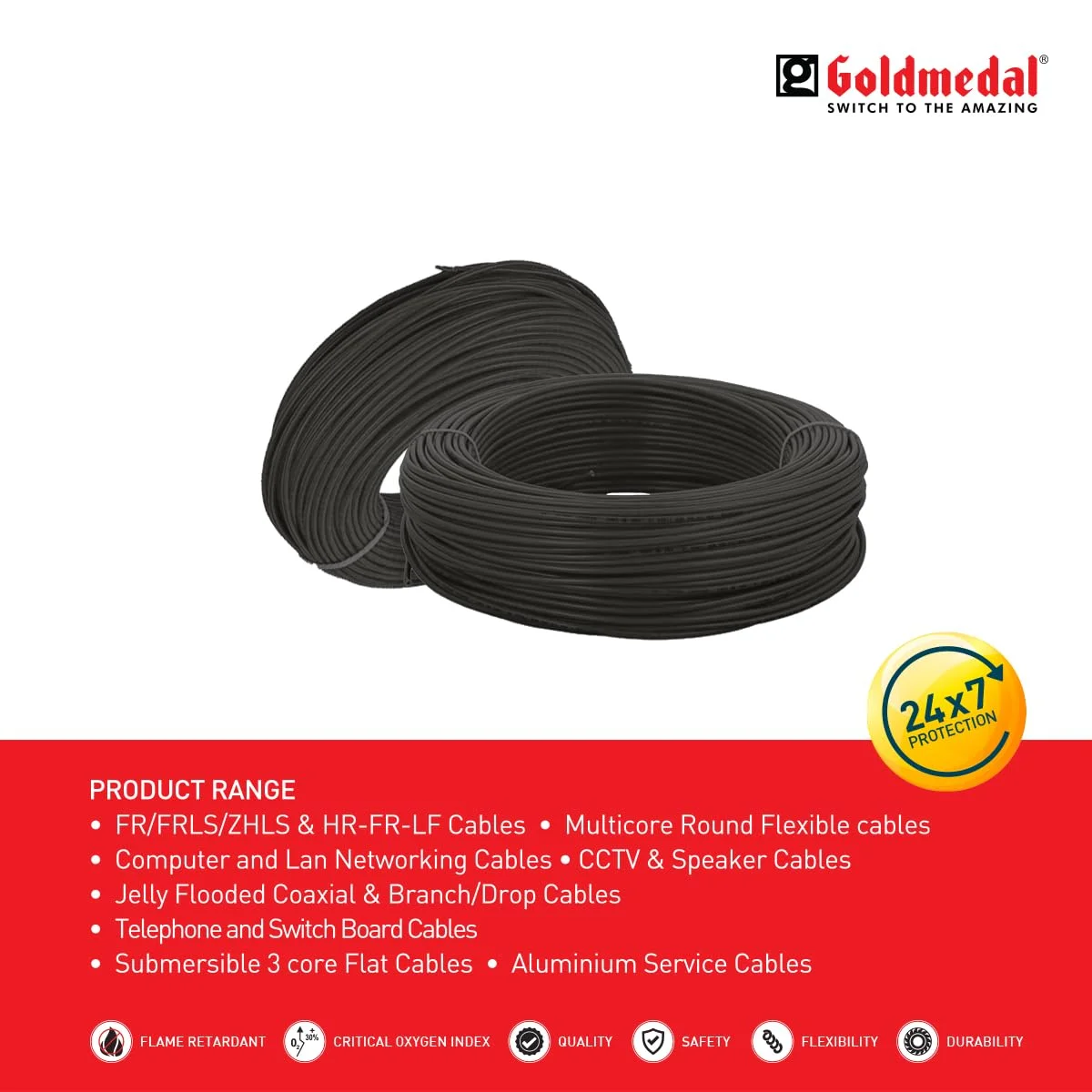 سیم برق گلد مدال 45 متری 1100 ولت 2.5 میلی متر مربع مقاوم در برابر آتش (مشکی) - بسته 1 عددی | سیم برای مصارف خانگی و صنعتی | چند رشته، سیم مسی عایق شده با PVC