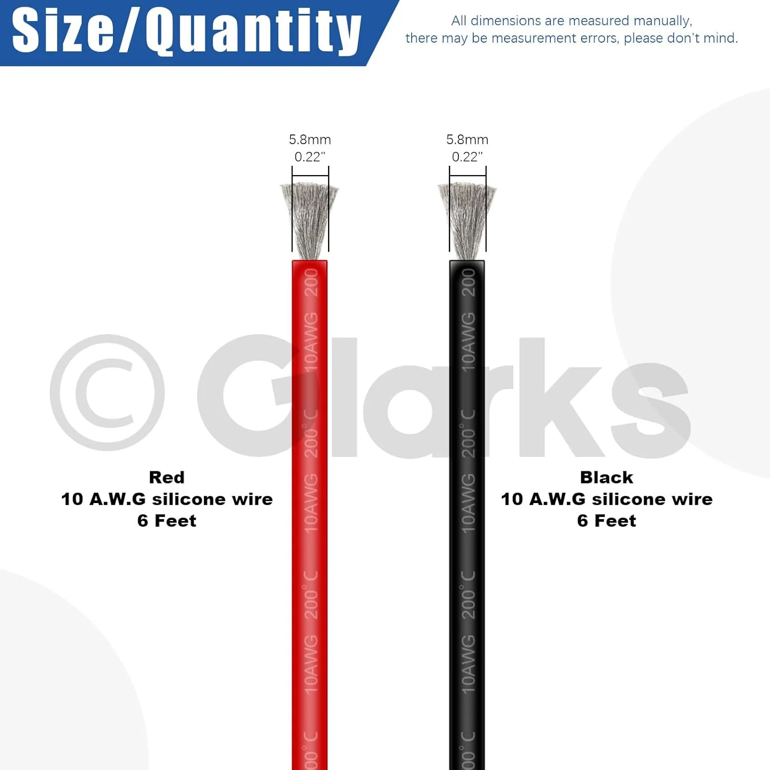 سیم سیلیکونی دمای بالا Glarks گیج 10، 1.8 متر قرمز و 1.8 متر مشکی، سیم مسی عایق انعطاف پذیر