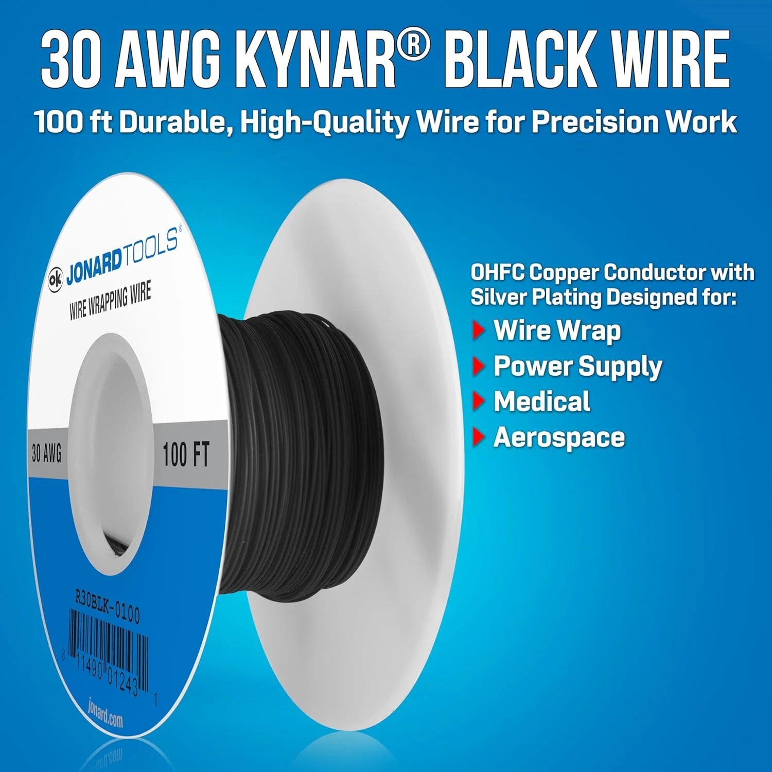 سیم مسی کینار عایق مشکی Jonard Tools (سایز 30 AWG، طول 30 متر) - مدل R30BLK-0100