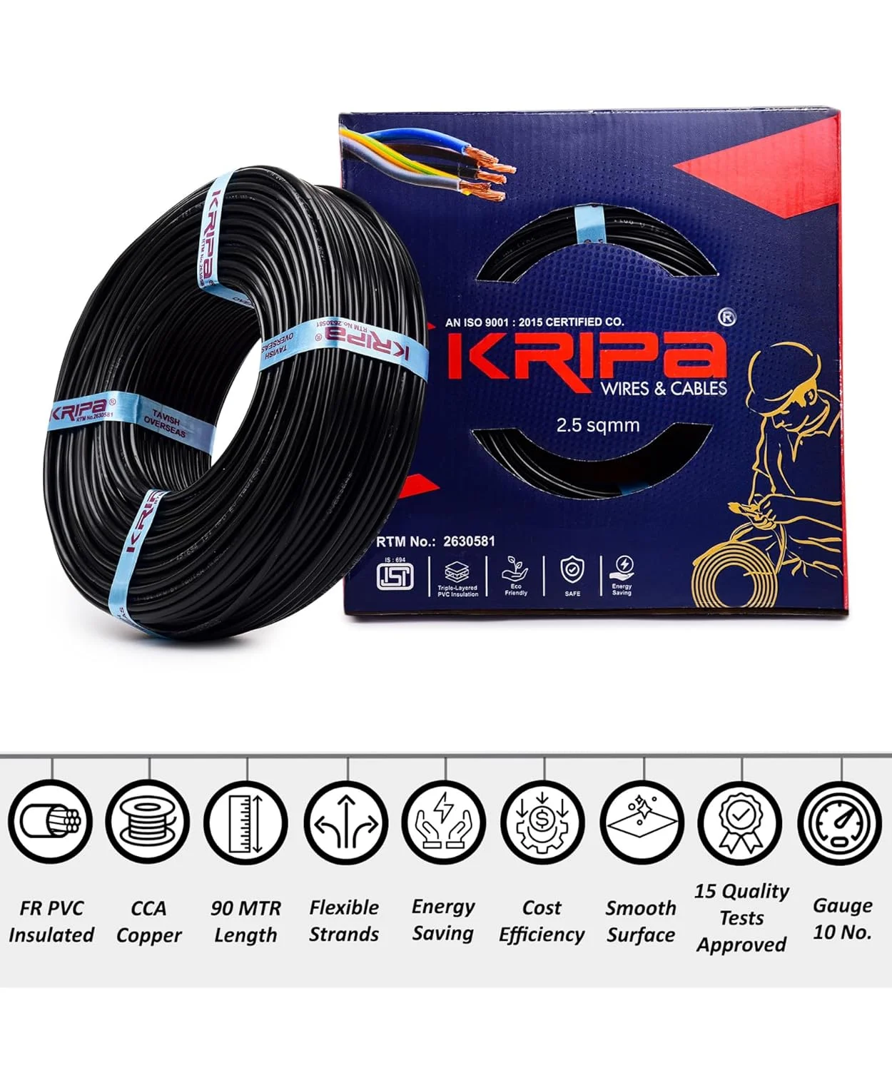 سیم برق مسی CCA با عایق PVC مقاوم در برابر آتش KRIPA، اندازه 2.5 میلیمتر مربع – کابل تک هستهای چند رشتهای 90 متری، مناسب سیمکشی خانگی (مشکی) سیم برق مسی CCA با عایق PVC مقاوم در برابر آتش KRIPA، اندازه 2.5 میلیمتر مربع – کابل تک هستهای چند رشتهای 90 متری، مناسب سیمکشی خانگی (مشکی)