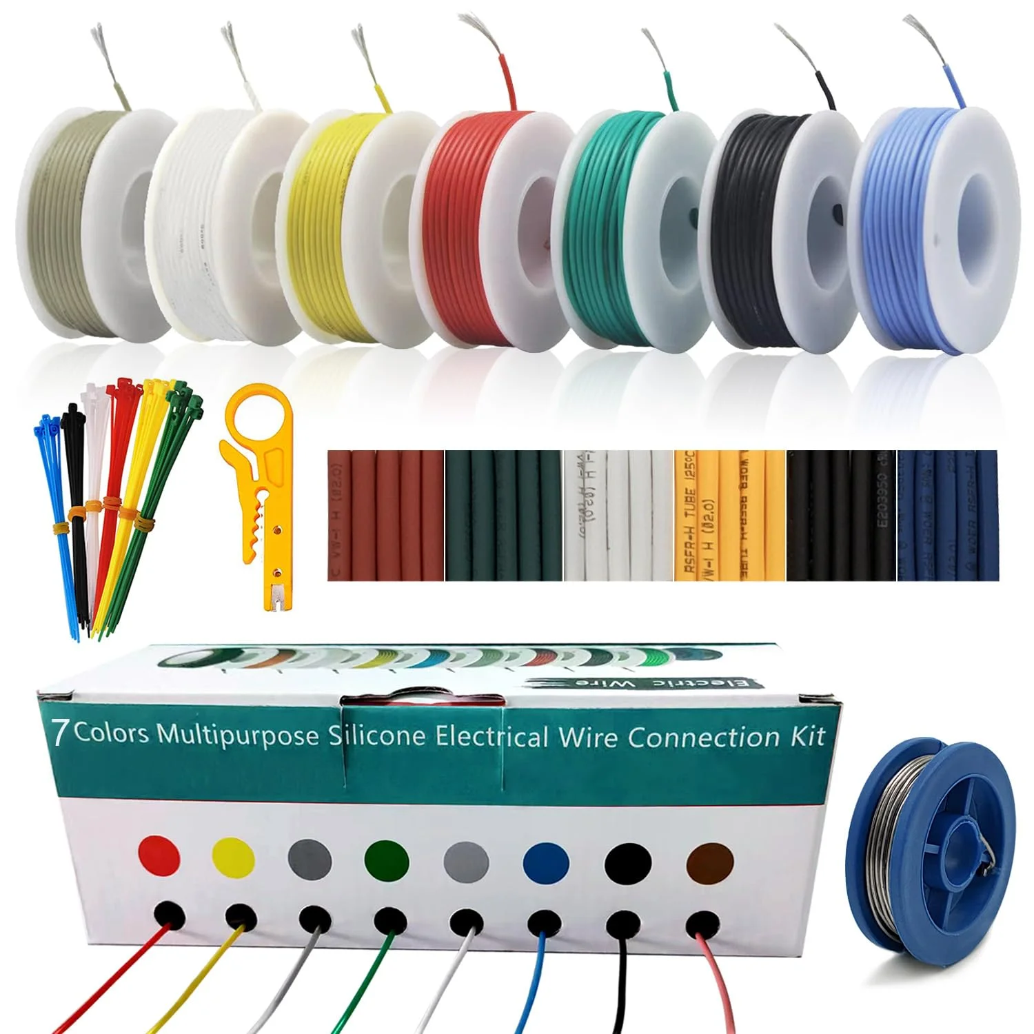 سیم برق سیلیکونی 22AWG در 7 رنگ، کابل انعطاف پذیر تک هسته ای چند رشته ای سیم مسی مقاوم در برابر درجه حرارت بالا و پایین برای DIY، لامپ ها، لوازم خانگی، باتری ها و غیره (7 x 7 متر) سیم برق سیلیکونی 22AWG در 7 رنگ، کابل انعطاف پذیر تک هسته ای چند رشته ای سیم مسی مقاوم در برابر درجه حرارت بالا و پایین برای DIY، لامپ ها، لوازم خانگی، باتری ها و غیره (7 x 7 متر)