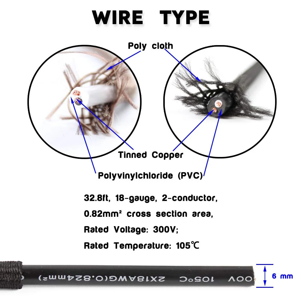 سیم گرد روکش پارچه ای پرونلا، 10 متری، سیم برق صنعتی 18/2، سیم به سبک قدیمی گیج 18 برای لامپ های رترو، پروژه های DIY (مشکی) سیم گرد روکش پارچه ای پرونلا، 10 متری، سیم برق صنعتی 18/2، سیم به سبک قدیمی گیج 18 برای لامپ های رترو، پروژه های DIY (مشکی)