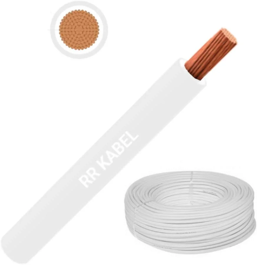 کابل های انعطاف پذیر چند رشته ای مسی خالص RR | هادی الکترولیتی سه گانه تا 105 درجه سانتیگراد سیم پنل الکتریکی مقاوم در برابر آتش | مطابق با BS6231 ISO9001 CE رول 100 یاردی (90 متری) (2.5 میلی متر، سفید)