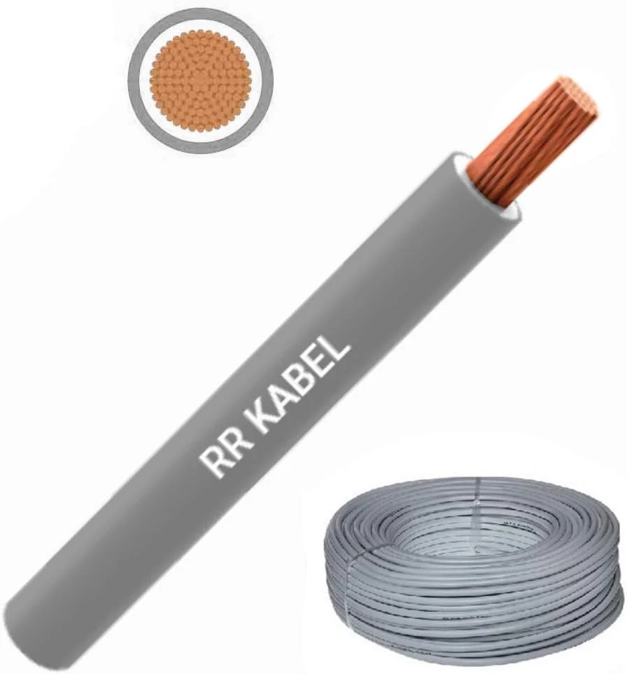سیم های افشان مسی خالص چند رشته ای RR Lighting، سیم تابلویی تک هسته ای انعطاف پذیر (0.5 میلی متر، خاکستری، تا 105 درجه سانتیگراد، رول 90 متری)