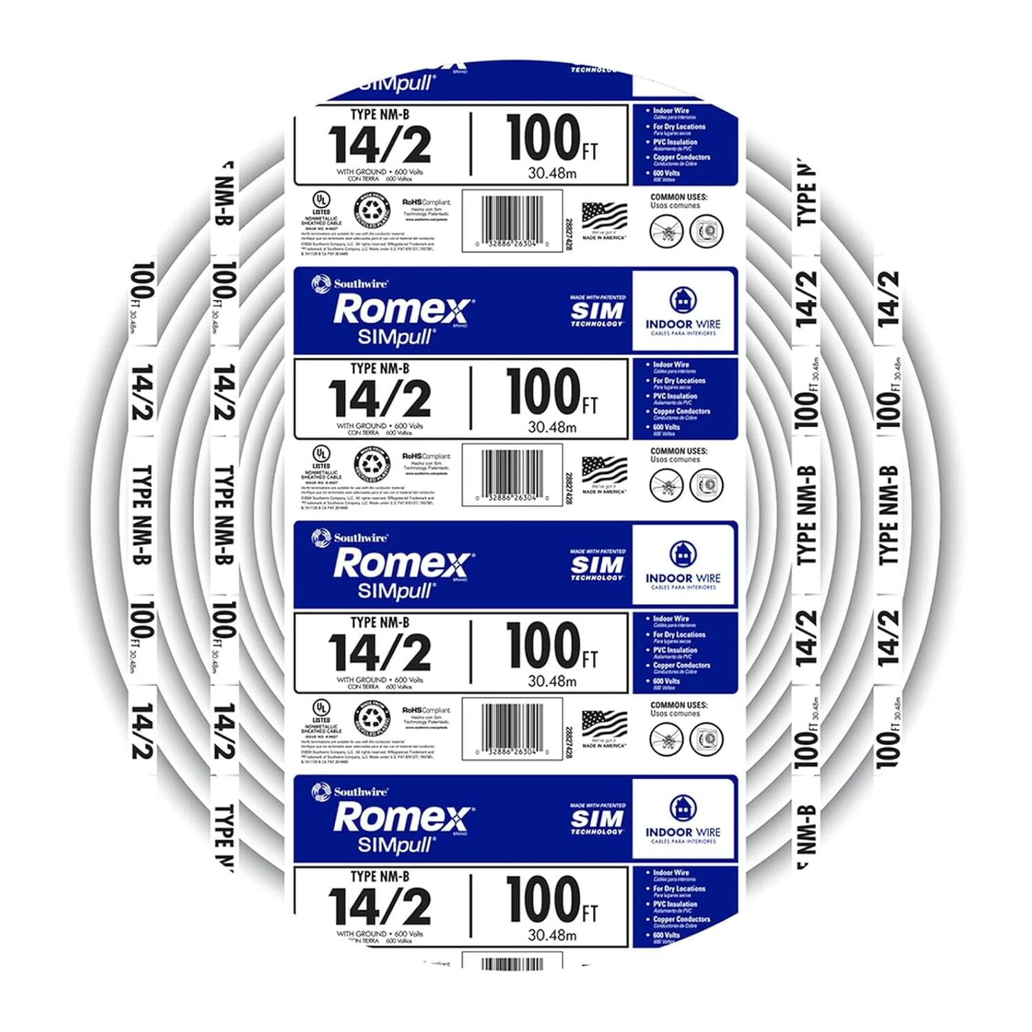 سیم برق ساختمانی 14/2 با سیم ارت Southwire Romex، طول 30 متر، مناسب برای سیم کشی داخلی، سفید سیم برق ساختمانی 14/2 با سیم ارت Southwire Romex، طول 30 متر، مناسب برای سیم کشی داخلی، سفید