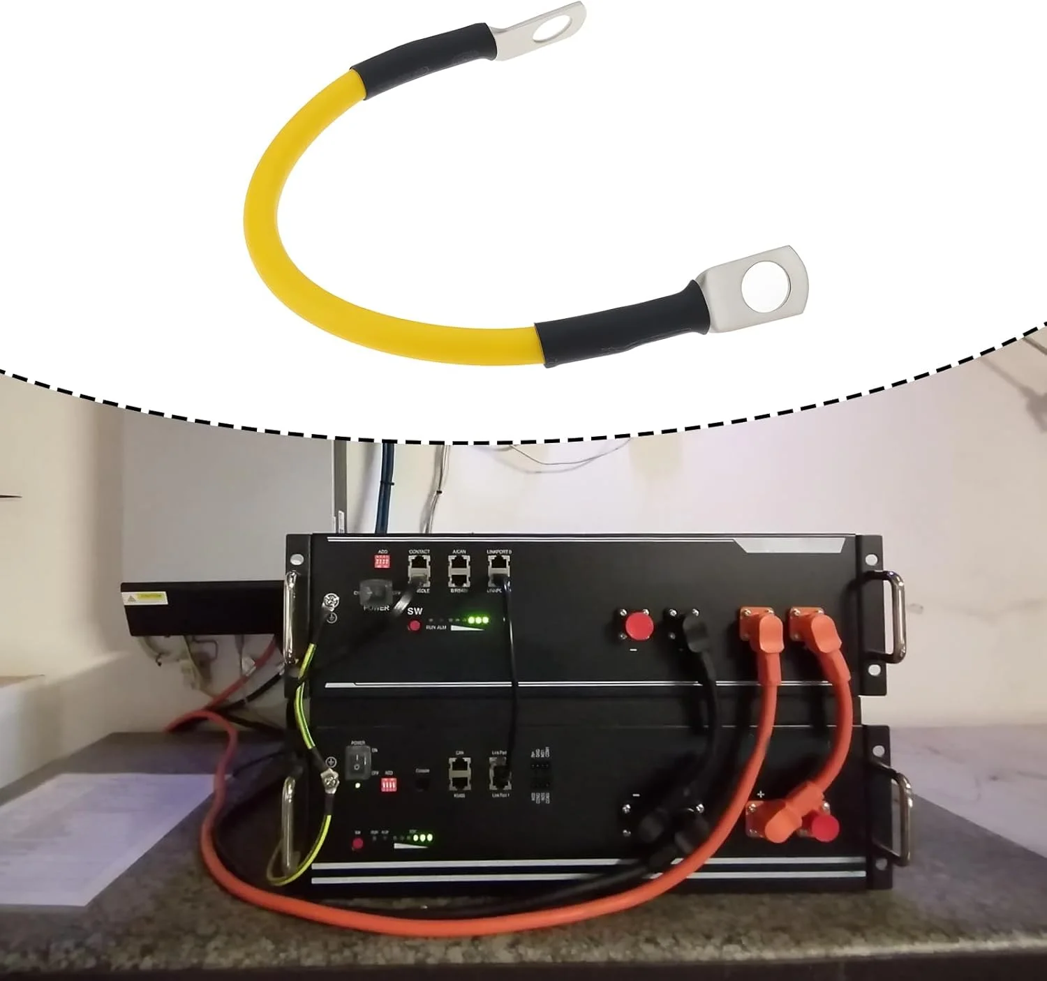 دو عدد کابل اتصال زمین M6 با سیم 10AWG به طول 150 میلی‌متر، سازگار با باتری‌های Pylontech US2000 و US3000