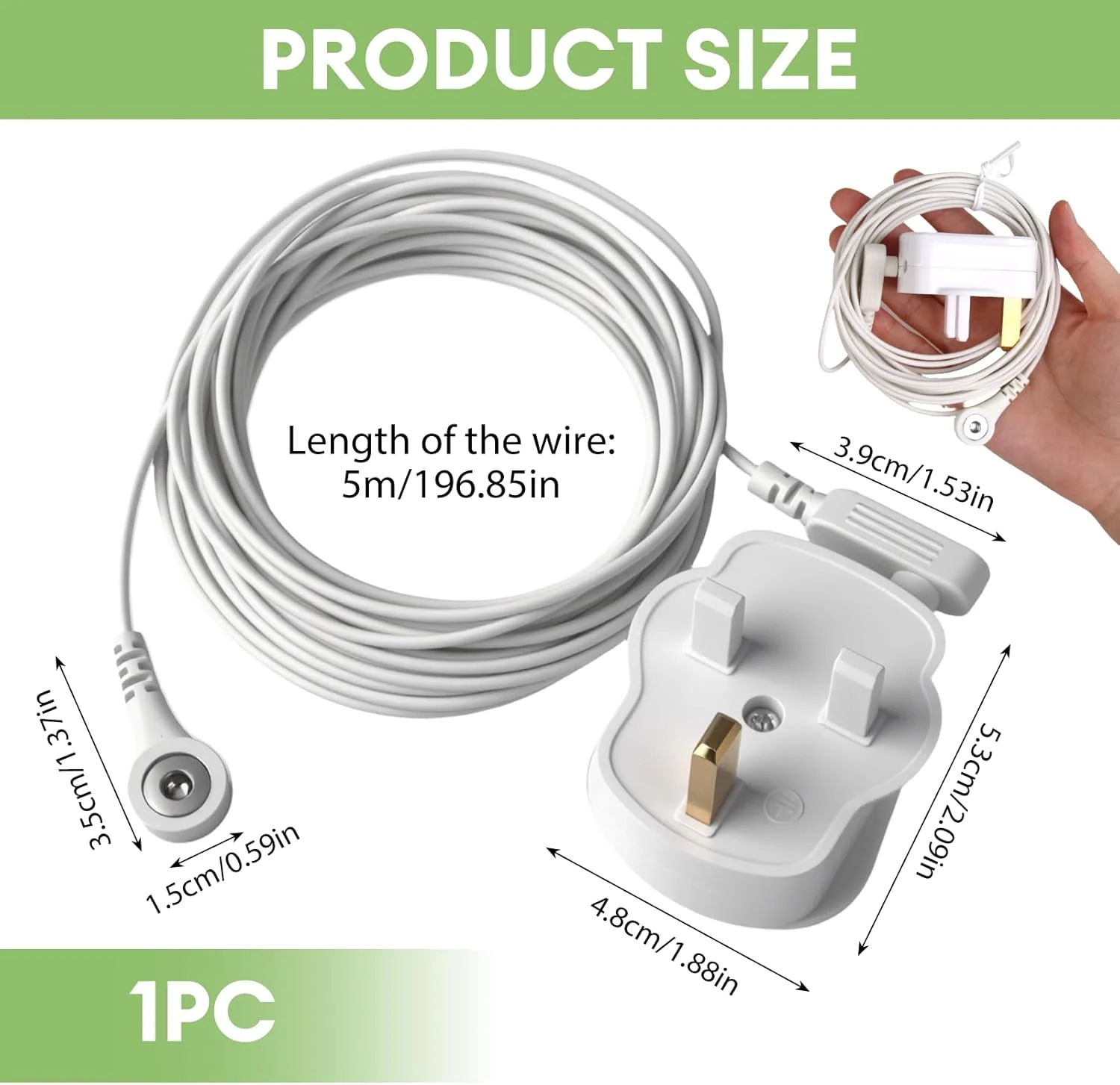 سیم اتصال به زمین با دوشاخه بریتانیایی 4.5 متری برای تشک، ملحفه، روبالشتی، پد، مچ بند و سایر محصولات اتصال به زمین سیم اتصال به زمین با دوشاخه بریتانیایی 4.5 متری برای تشک، ملحفه، روبالشتی، پد، مچ بند و سایر محصولات اتصال به زمین