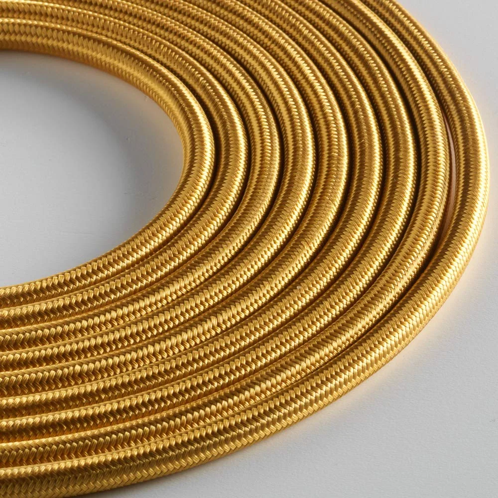 کابل پارچه ای گرد لایت Klartext برای روشنایی، 3 × 0.75 میلی متر، طلایی، 3 متر. توجه: کابل ارت شامل می شود! حداکثر ایمنی ضد شوک!