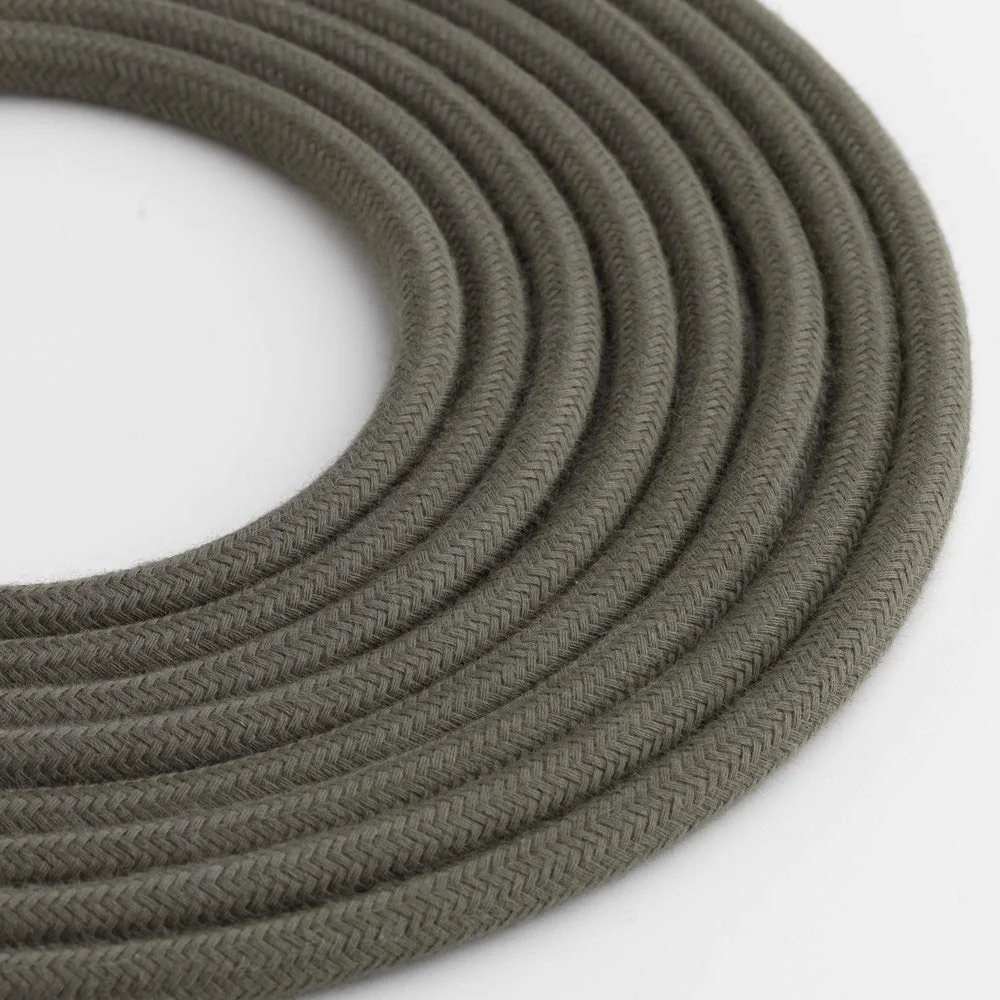 کابل پارچه ای گرد روشن Klartext برای روشنایی، 3 × 0.75 میلی متر، پنبه زیتونی سبز، 3 متر. توجه: کابل ارت موجود است! حداکثر ایمنی ضد شوک!