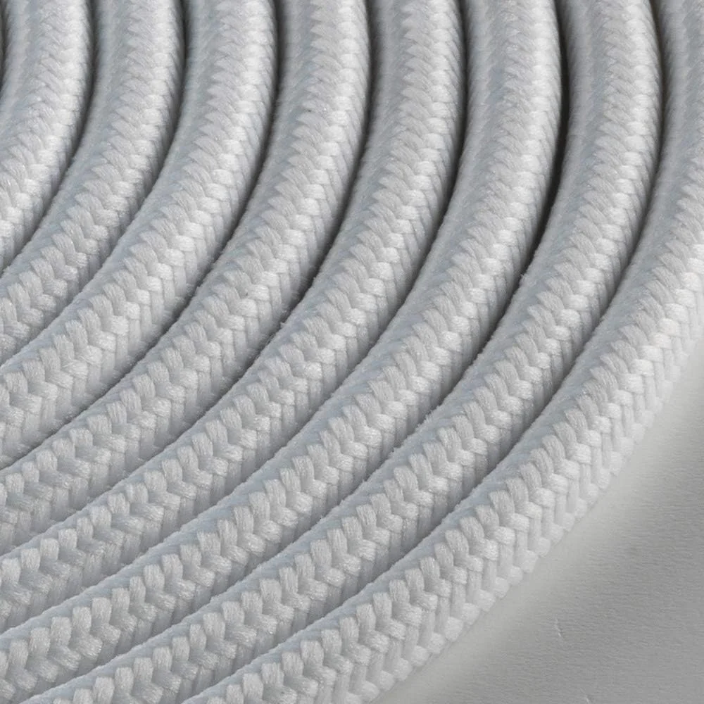 کابل پارچه ای گرد روشن Klartext برای روشنایی، 3 × 0.75 میلی متر، سفید مات، 10 متر. توجه: کابل ارت موجود است! حداکثر ایمنی ضد شوک!