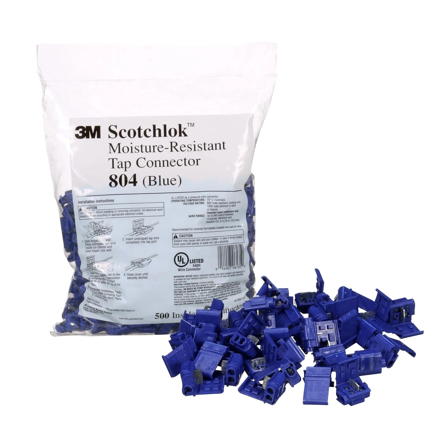 اتصال دهنده جابجایی عایق آبی Scotchlok(TM) 3M(TM) مدل 804-BOX، اتصال سیم اصلی و فرعی، مقاوم در برابر رطوبت و مقاوم در برابر شعله، آبی، 18-16 AWG (جامد/رشته ای)، 14 AWG (رشته ای)، بسته 500 عددی 804-BULK 500 اتصال دهنده جابجایی عایق آبی Scotchlok(TM) 3M(TM) مدل 804-BOX، اتصال سیم اصلی و فرعی، مقاوم در برابر رطوبت و مقاوم در برابر شعله، آبی، 18-16 AWG (جامد/رشته ای)، 14 AWG (رشته ای)، بسته 500 عددی 804-BULK 500