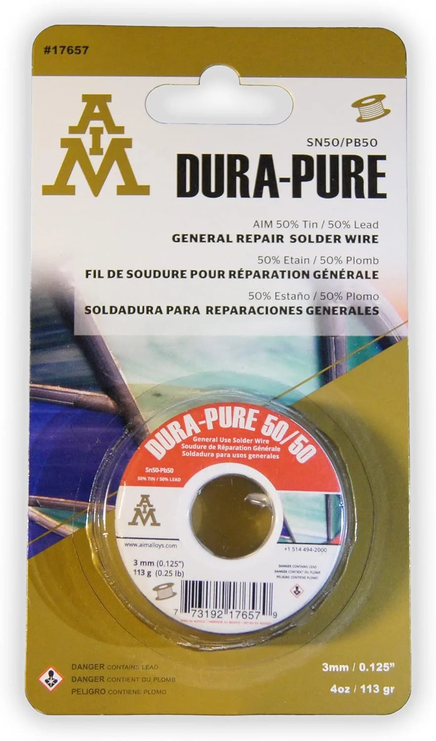 سیم لحیم جامد AIM 17657 Dura-Pure 50/50، خاکستری نقره ای سیم لحیم جامد AIM 17657 Dura-Pure 50/50، خاکستری نقره ای