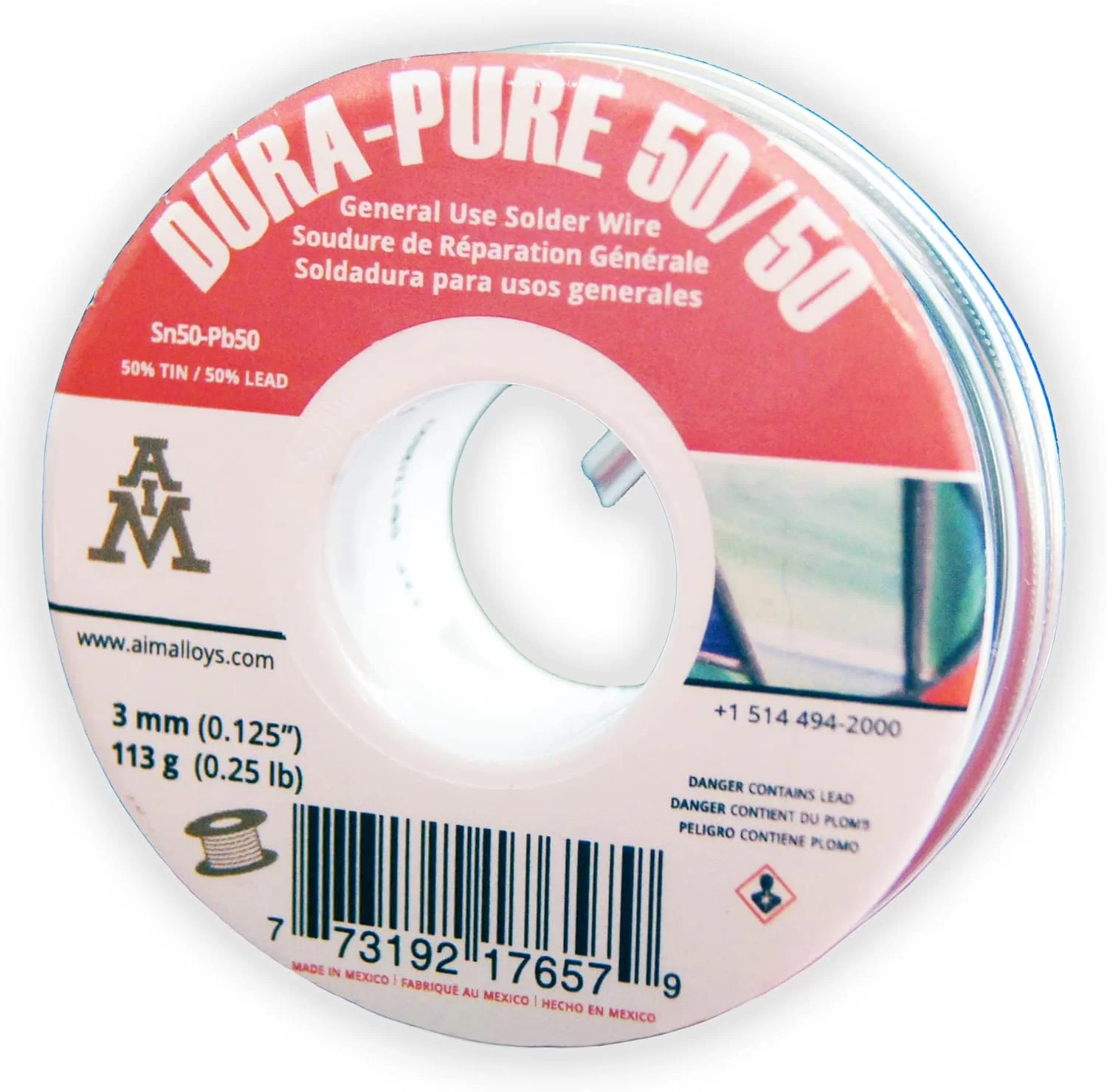 سیم لحیم جامد AIM 17657 Dura-Pure 50/50، خاکستری نقره ای