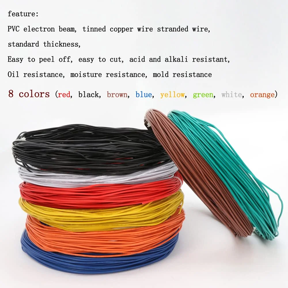 سیم الکترونیکی Benmiuko UL1007 18AWG، سیم قلع اندود مسی جامد، کیت سیم کشی تجهیزات الکترونیکی، الکترونیک DIY شامل ابزار <5 متر X 8 رنگ>