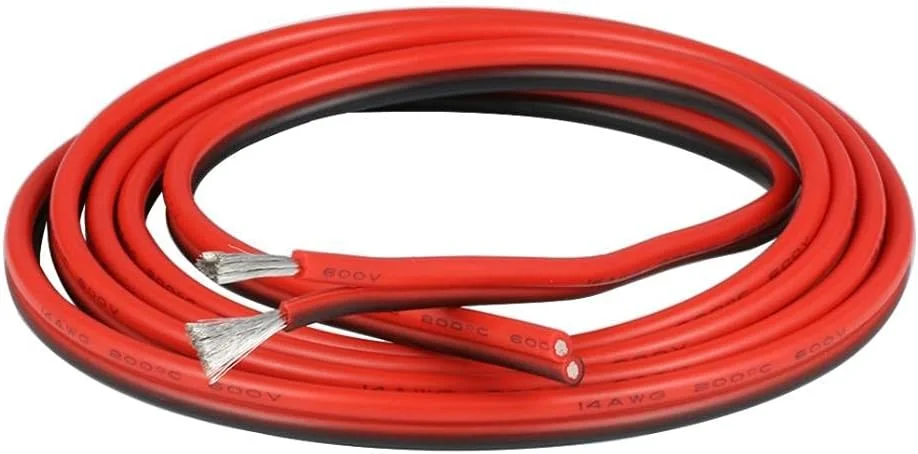 سیم سیلیکونی انعطاف پذیر 2 رشته موازی BNTECHGO گیج 14، قرمز مشکی، مقاوم در برابر حرارت بالا 200 درجه سانتیگراد 600 ولت، برای کابل نواری LED تک رنگ، سیم مسی قلع اندود رشته ای 10 فوت